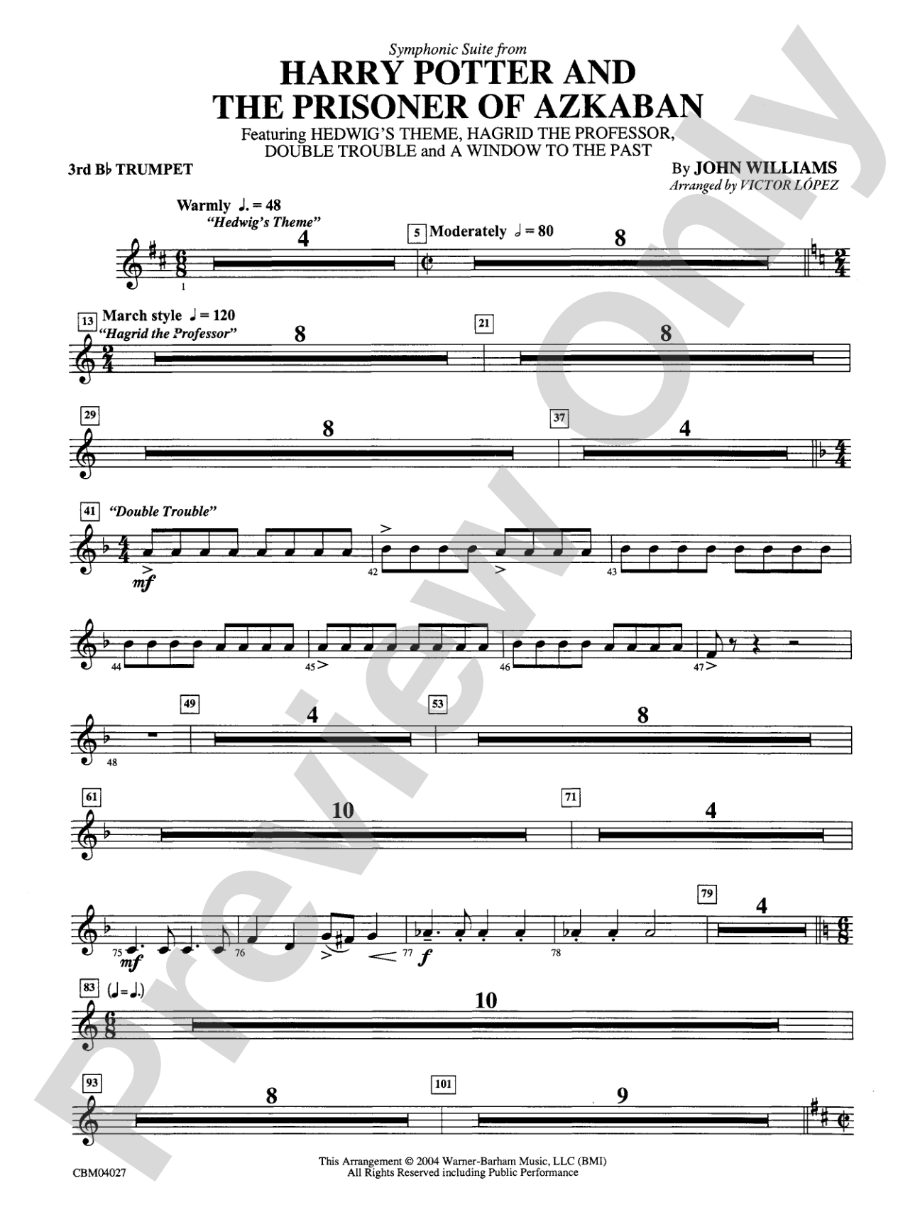 Harry Potter and the Prisoner of Azkaban, Symphonic Suite from: 3rd B-flat Trumpet