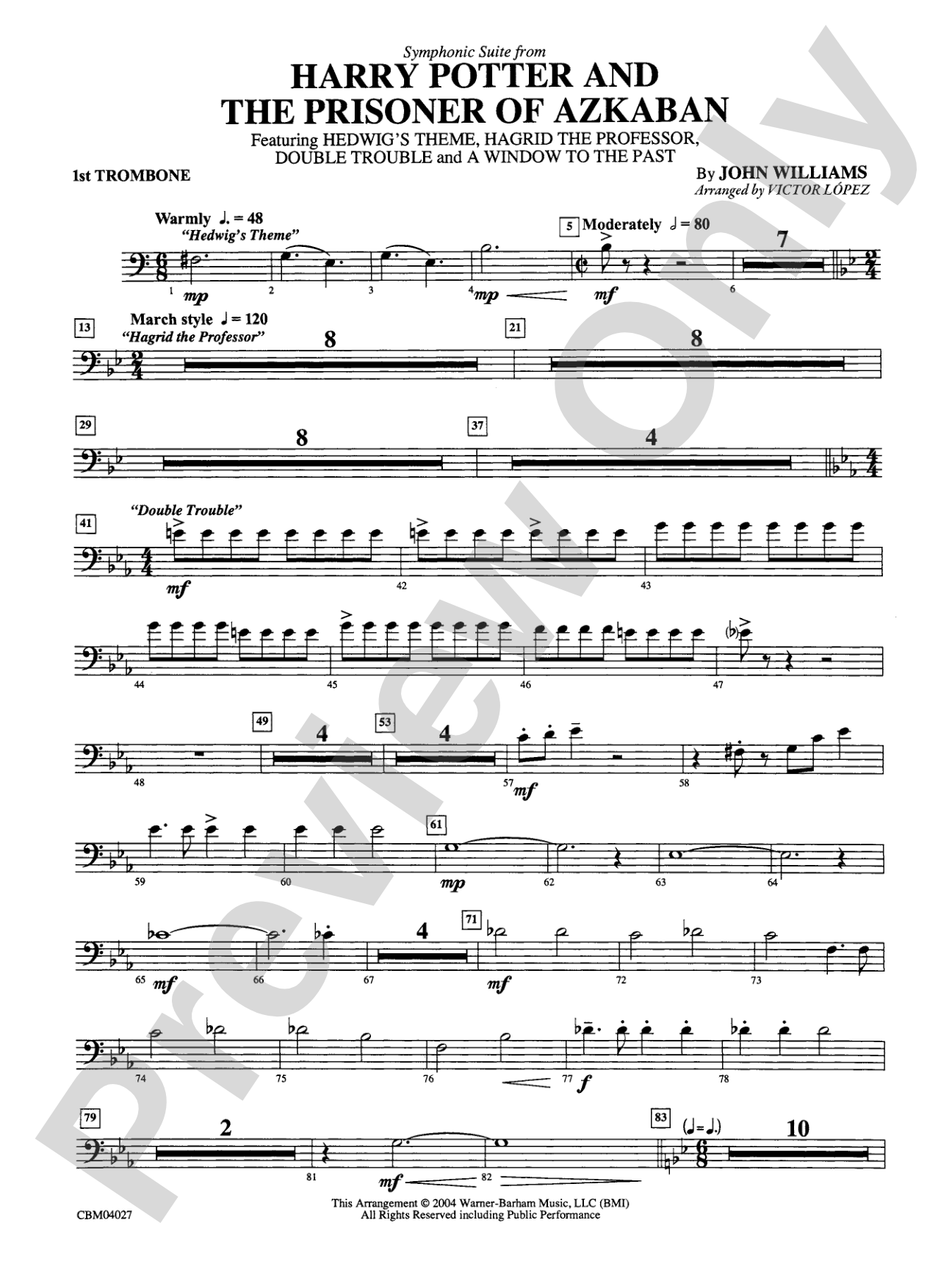 Harry Potter and the Prisoner of Azkaban, Symphonic Suite from: 1st Trombone