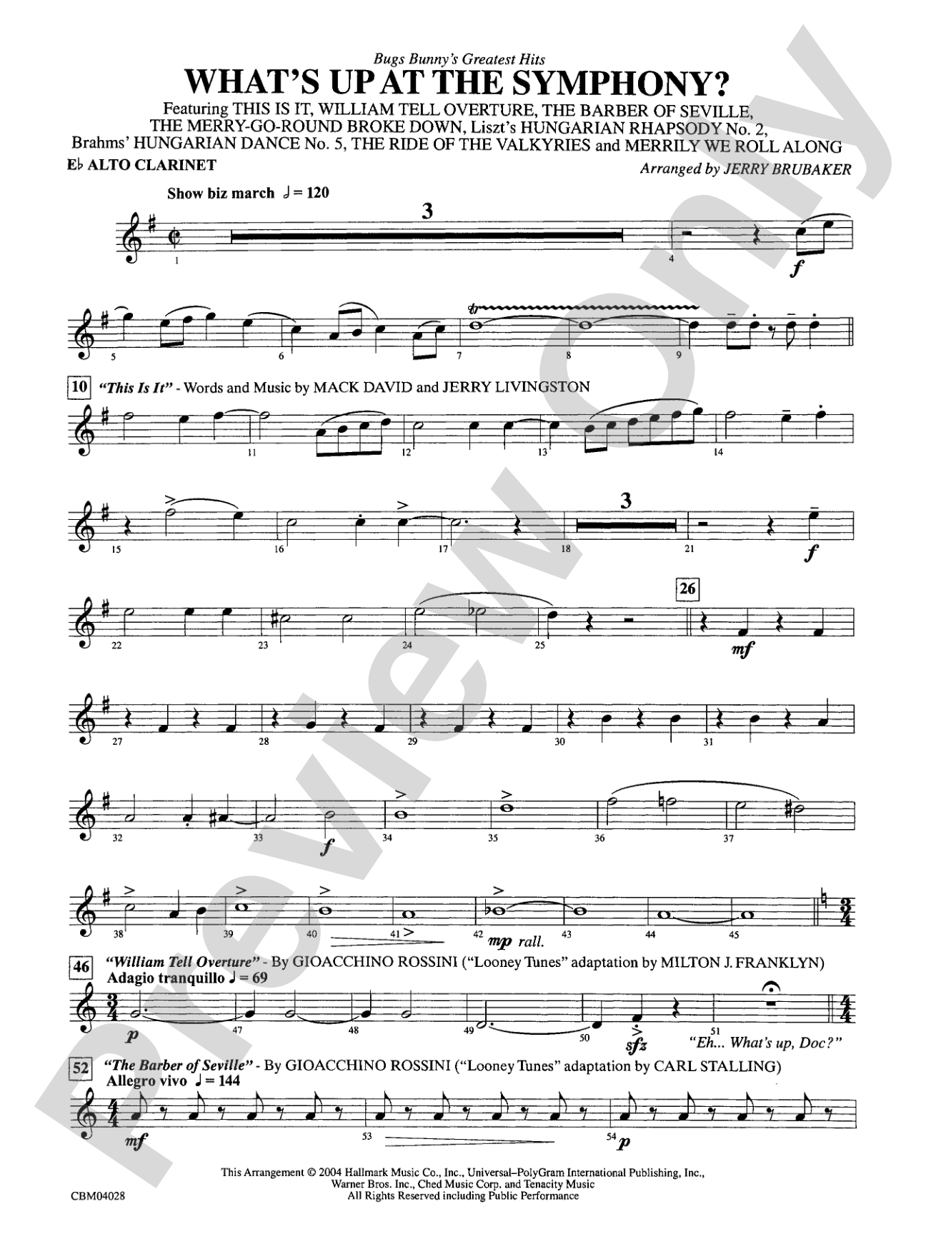 What's Up at the Symphony? Bugs Bunny's Greatest Hits (Medley): E-flat Alto Clarinet