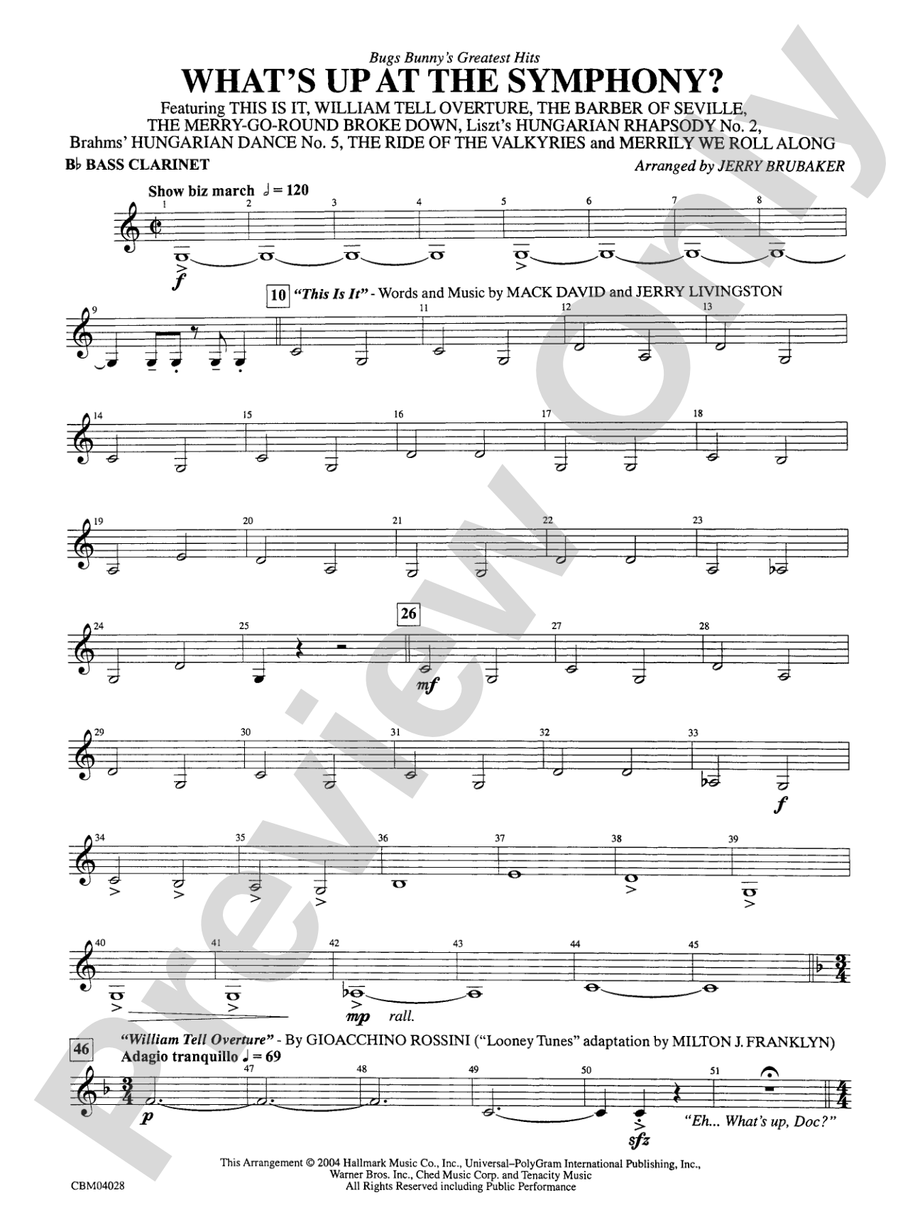 What's Up at the Symphony? Bugs Bunny's Greatest Hits (Medley): B-flat Bass Clarinet