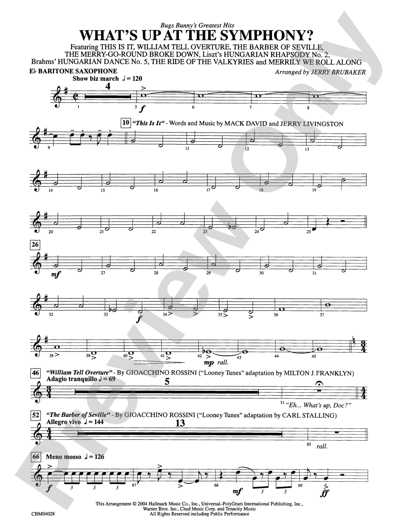 What's Up at the Symphony? Bugs Bunny's Greatest Hits (Medley): E-flat Baritone Saxophone