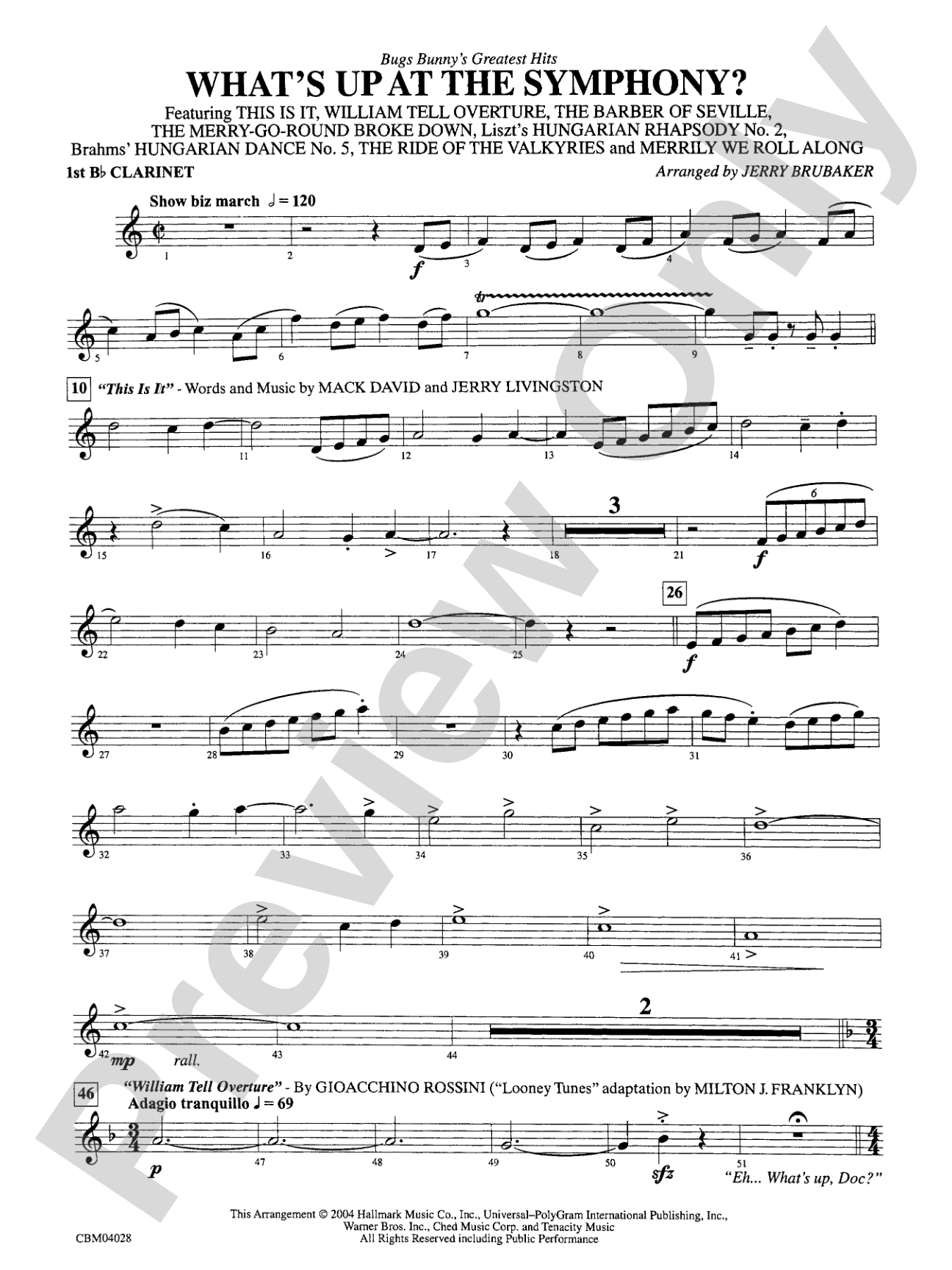 What's Up at the Symphony? Bugs Bunny's Greatest Hits (Medley): 1st B-flat Clarinet