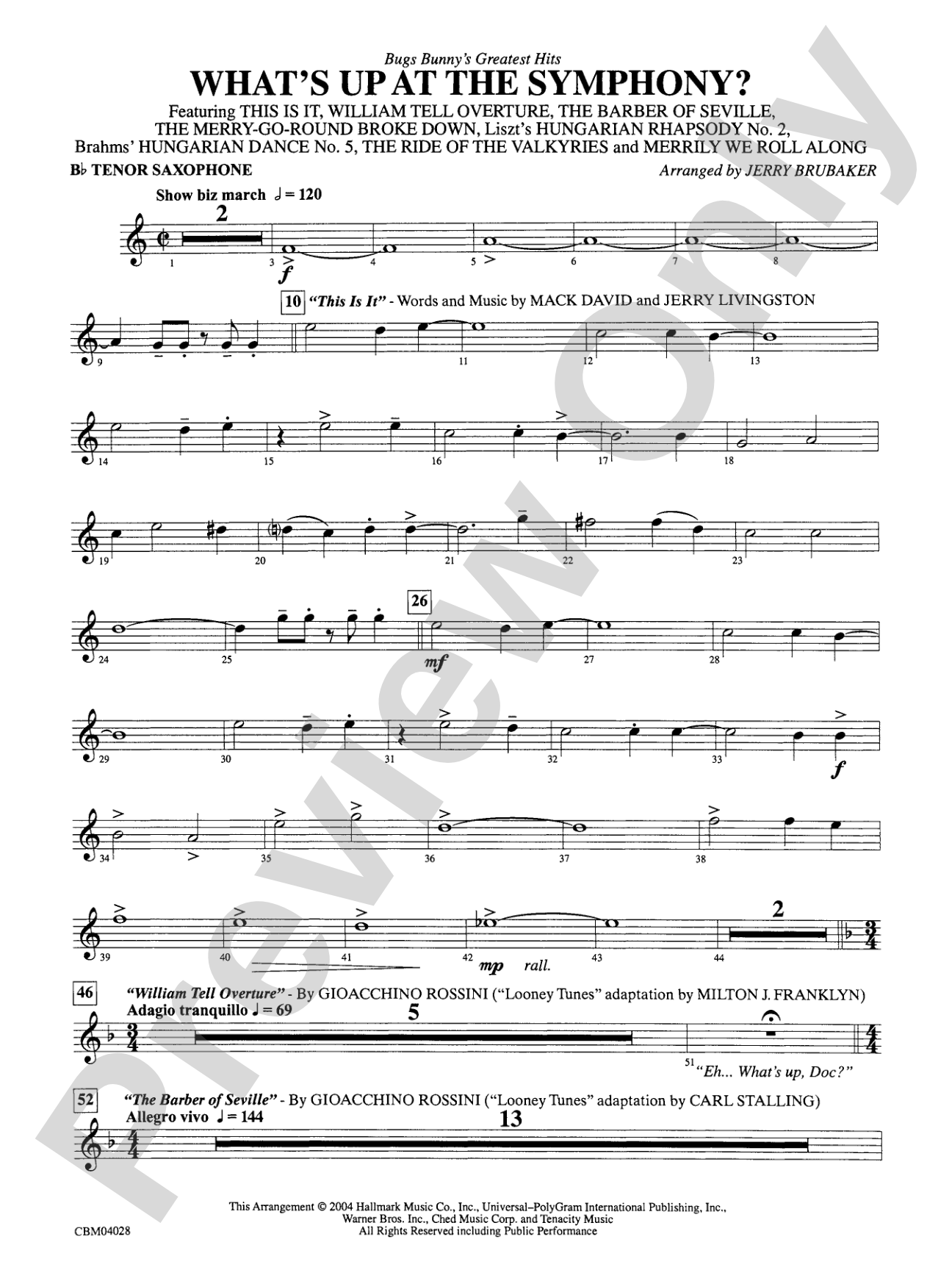 What's Up at the Symphony? Bugs Bunny's Greatest Hits (Medley): B-flat Tenor Saxophone
