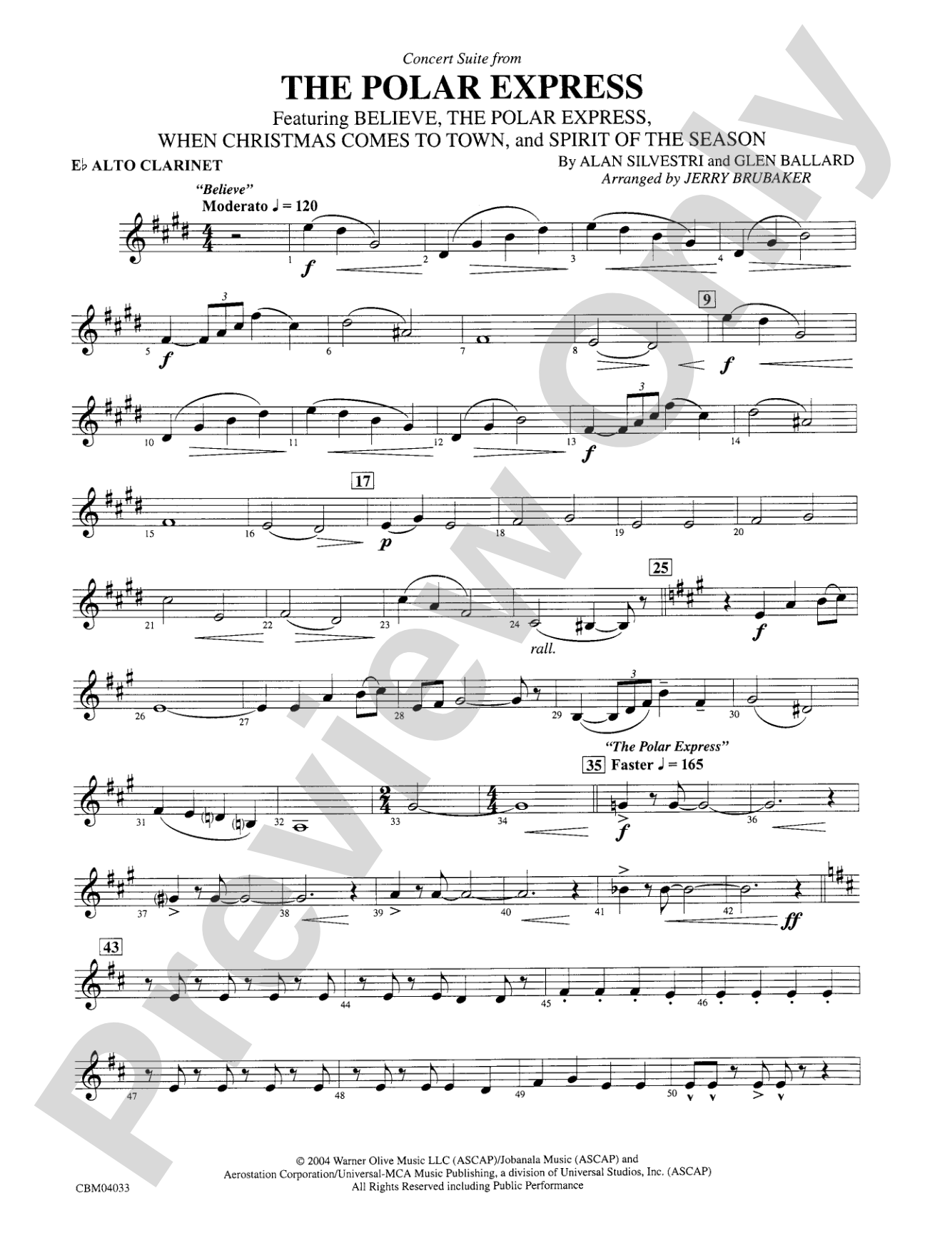The Polar Express, Concert Suite from: E-flat Alto Clarinet