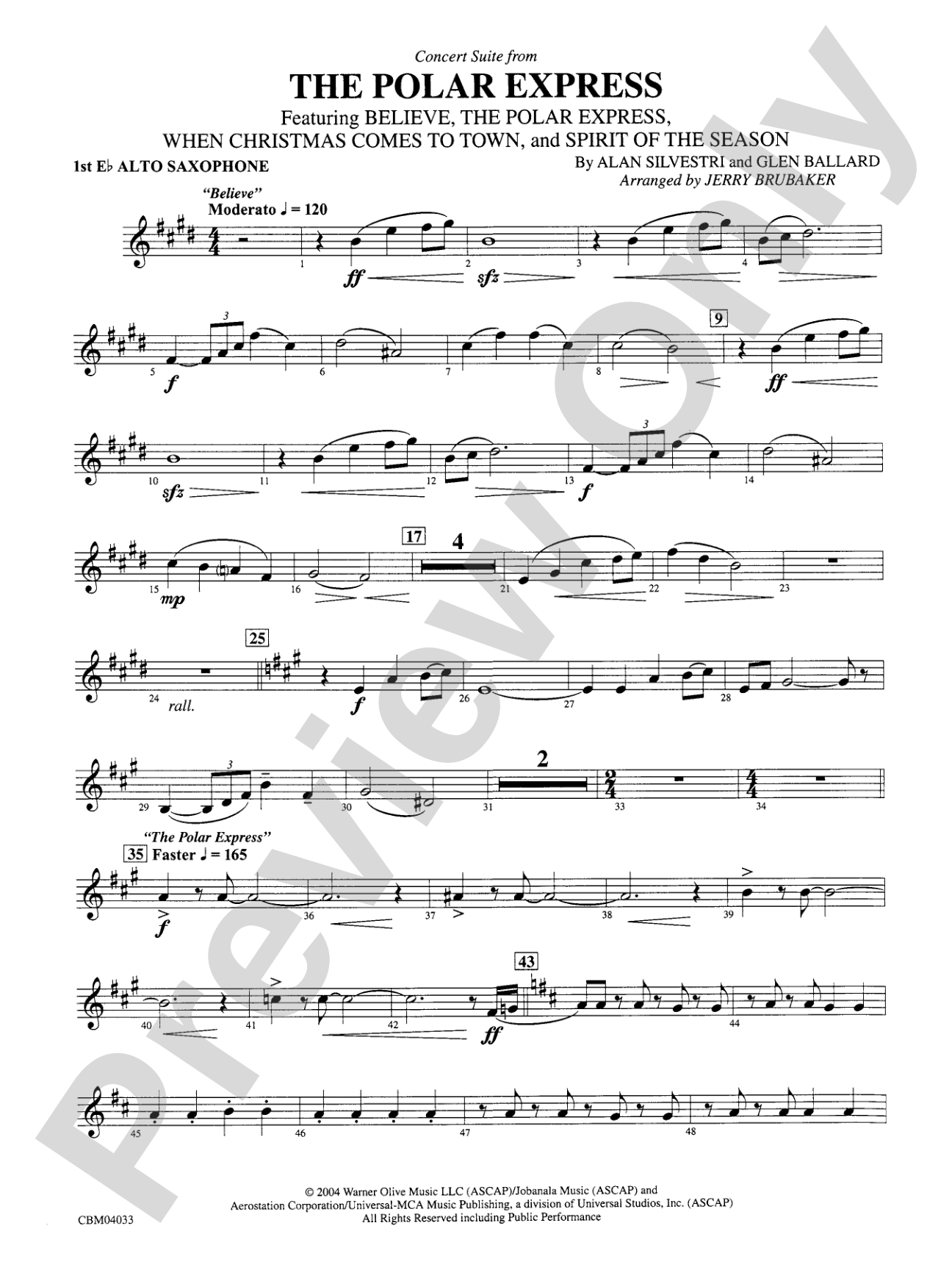 The Polar Express, Concert Suite from: E-flat Alto Saxophone