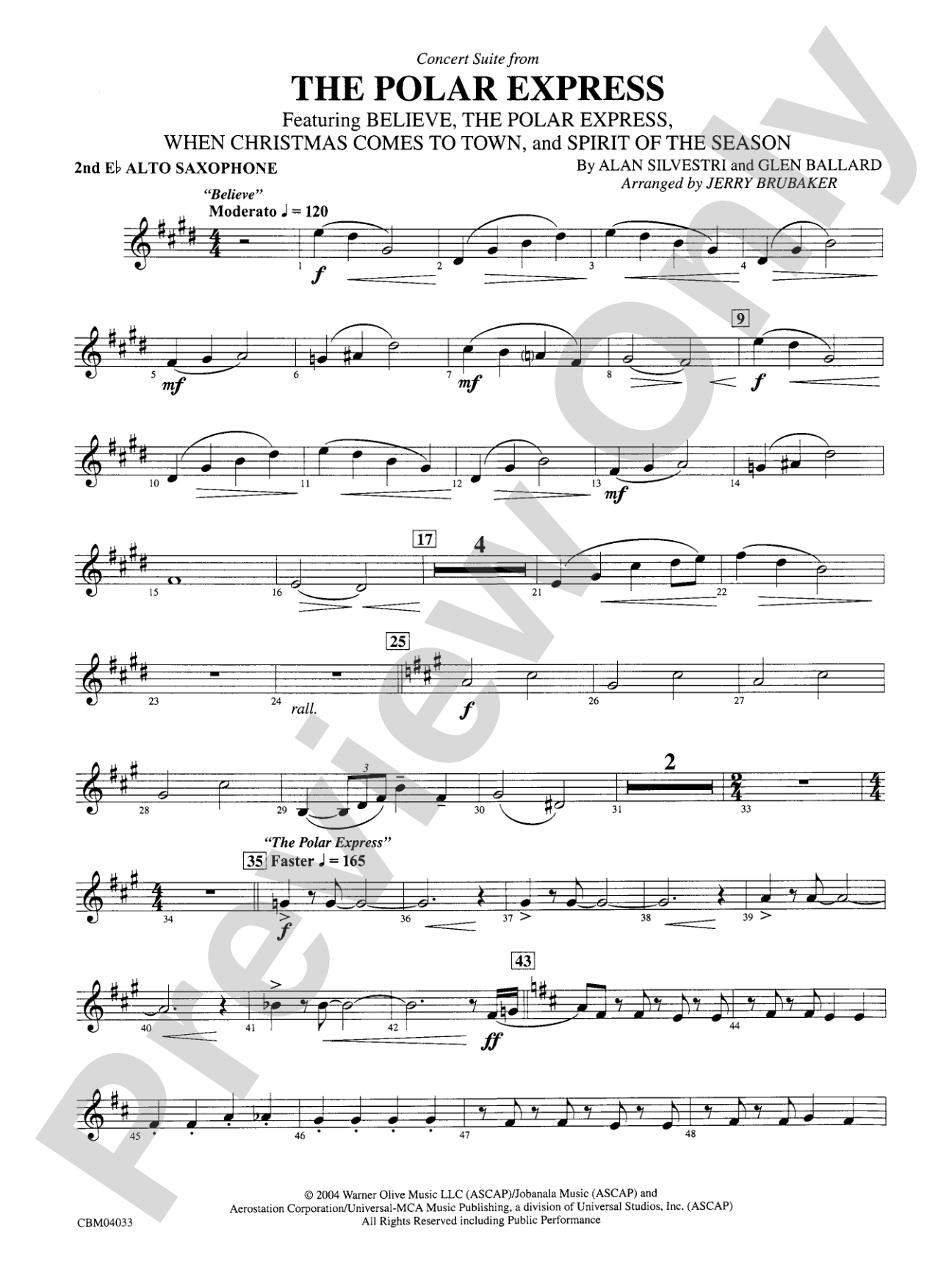 The Polar Express, Concert Suite from: 2nd E-flat Alto Saxophone