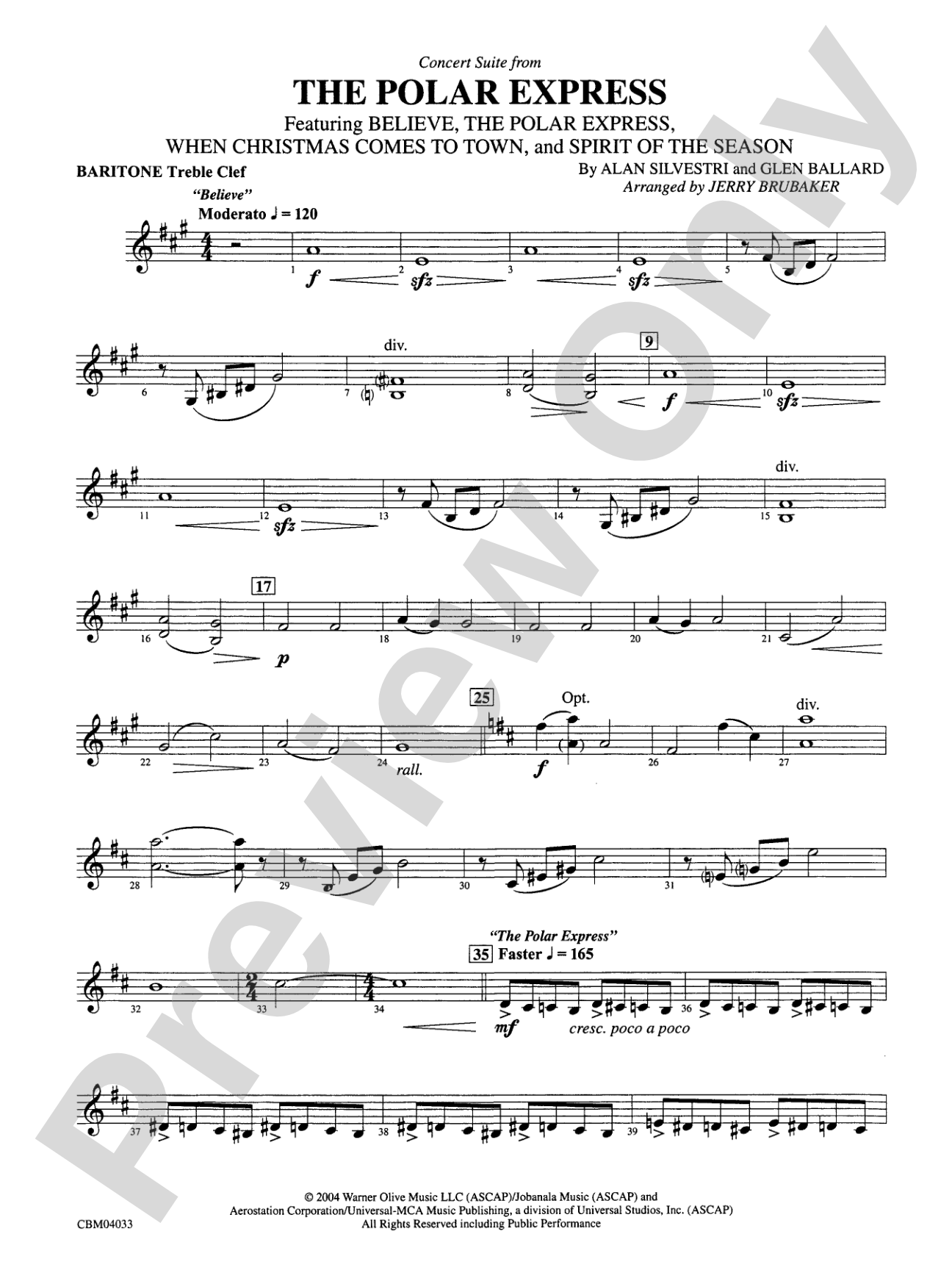 The Polar Express, Concert Suite from: Baritone T.C.