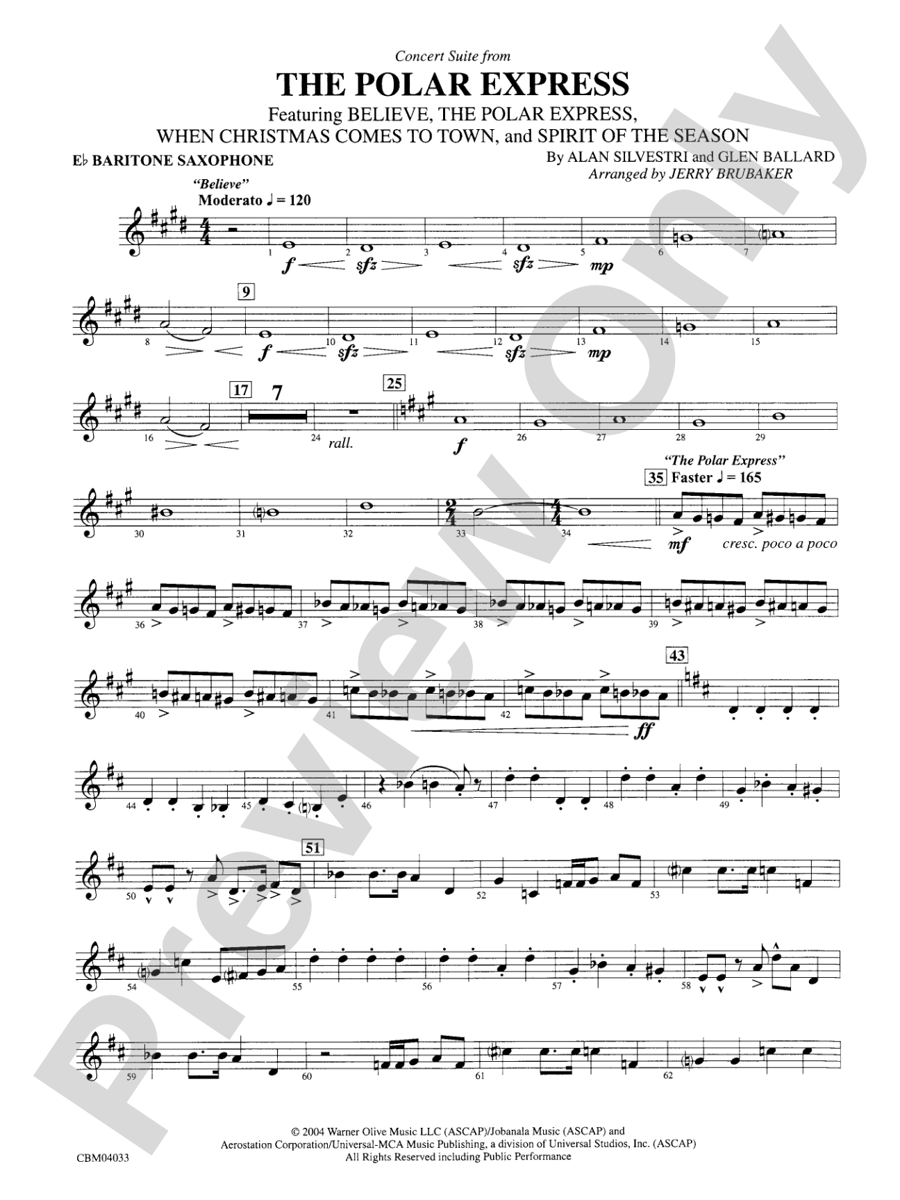 The Polar Express, Concert Suite from: E-flat Baritone Saxophone
