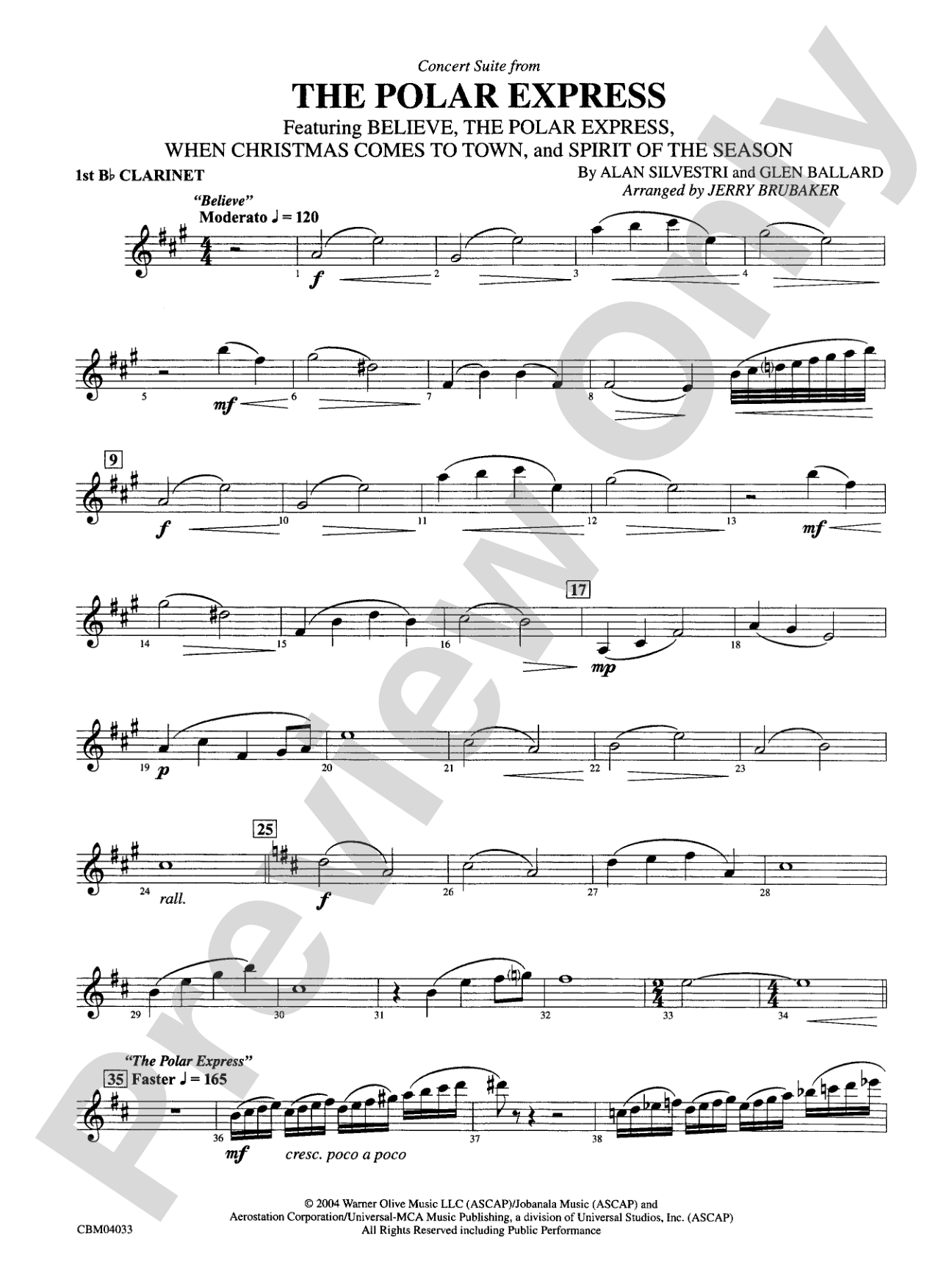 The Polar Express, Concert Suite from: 1st B-flat Clarinet