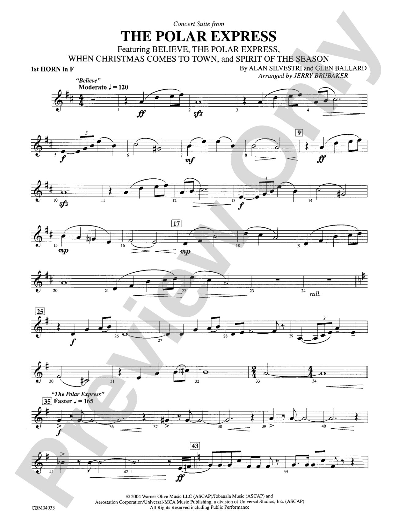 The Polar Express, Concert Suite from: 1st F Horn