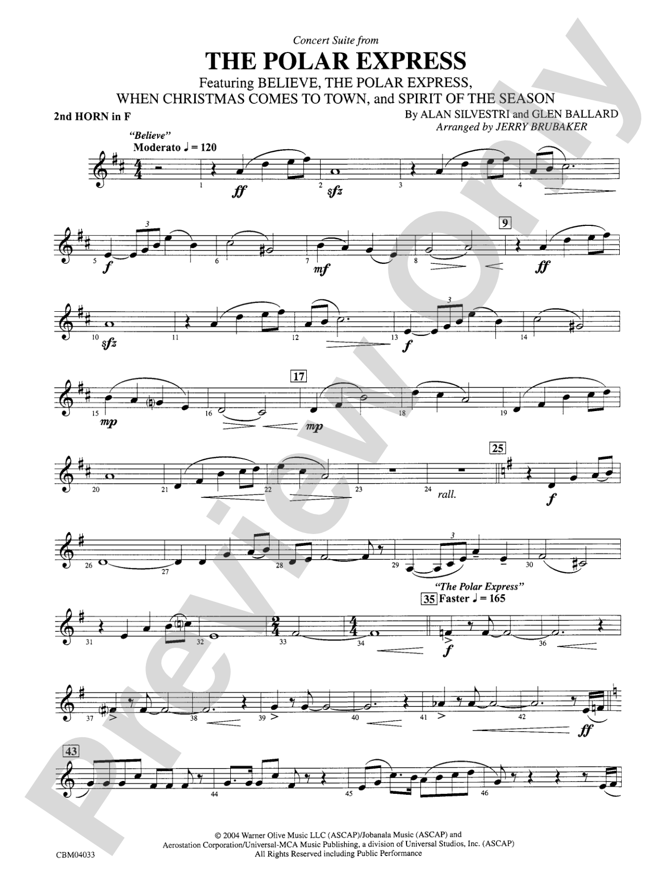 The Polar Express, Concert Suite from: 2nd F Horn