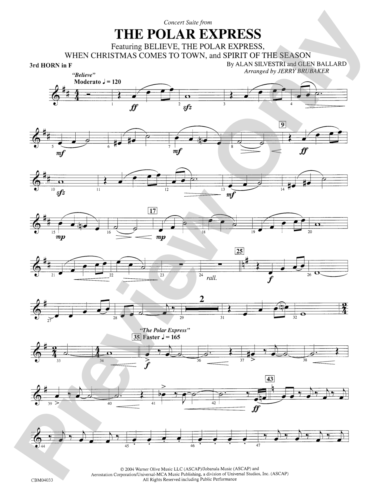 The Polar Express, Concert Suite from: 3rd F Horn