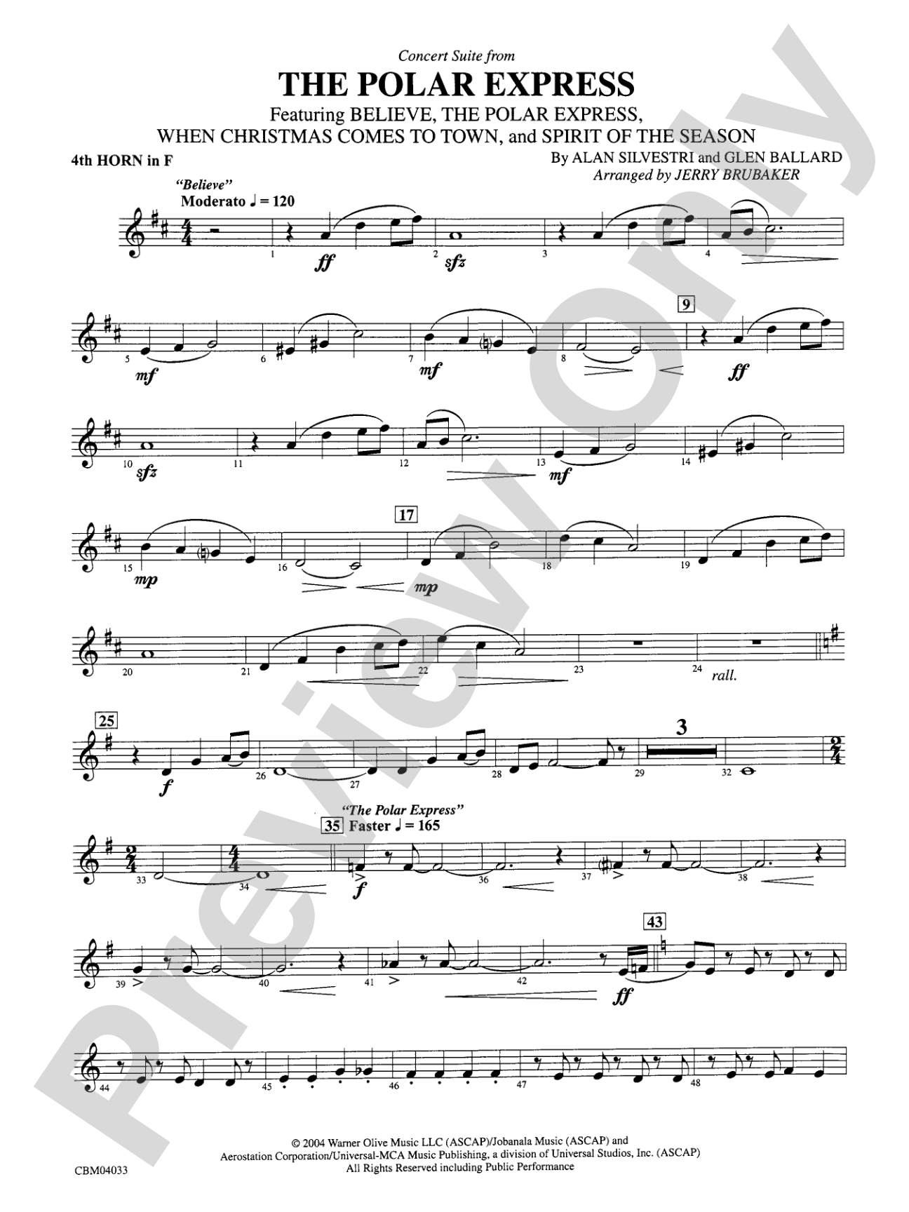 The Polar Express, Concert Suite from: 4th F Horn