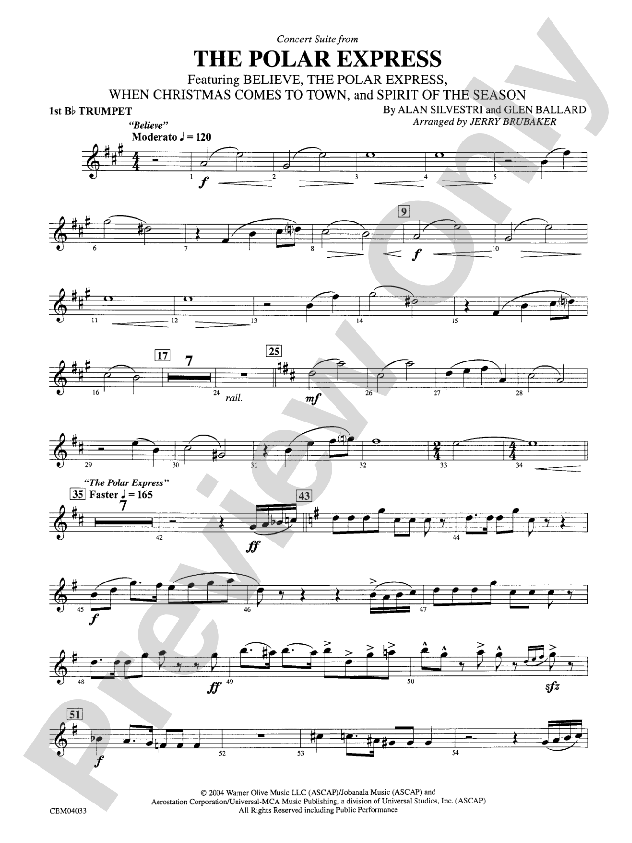 The Polar Express, Concert Suite from: 1st B-flat Trumpet