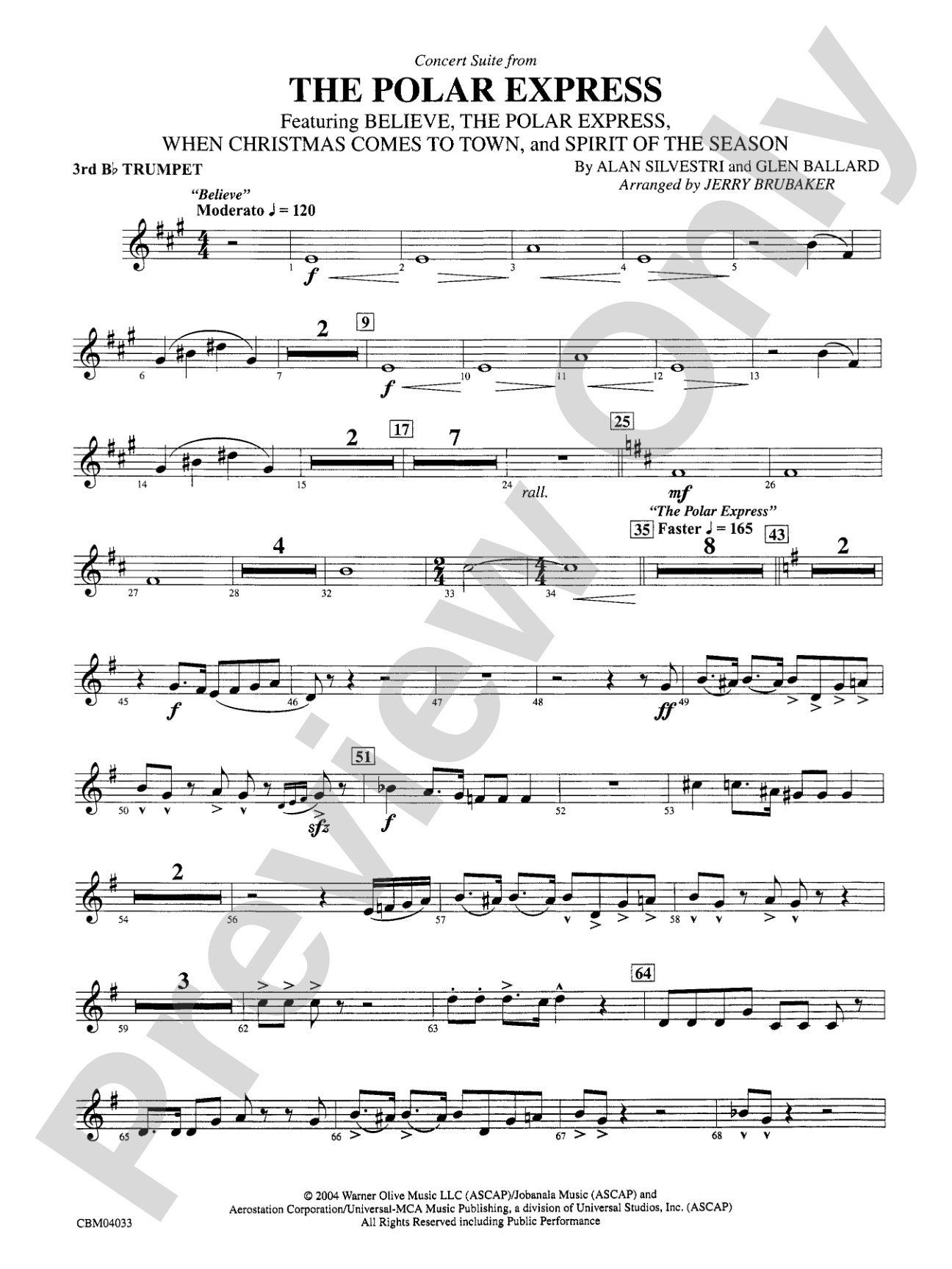 The Polar Express, Concert Suite from: 3rd B-flat Trumpet