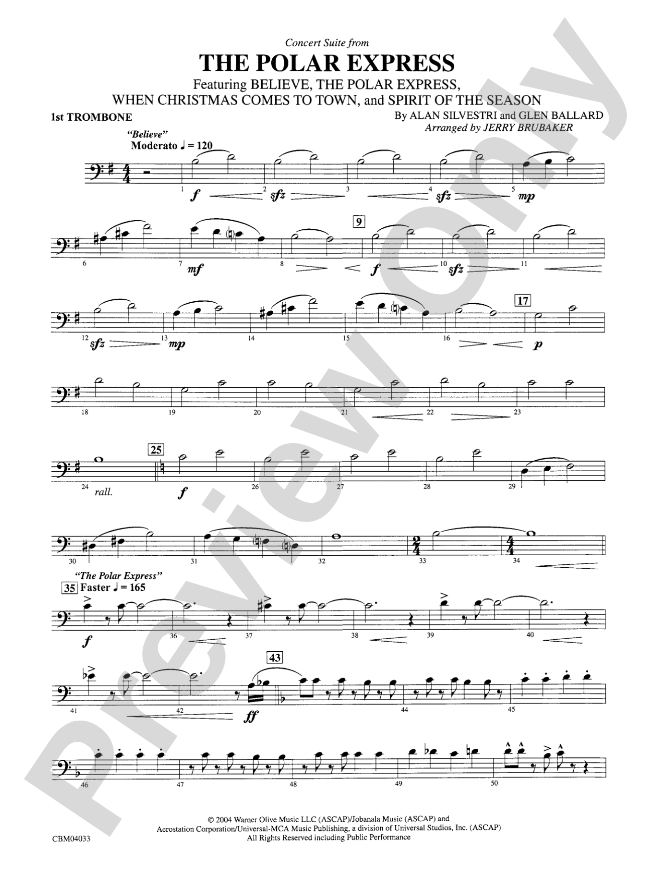 The Polar Express, Concert Suite from: 1st Trombone