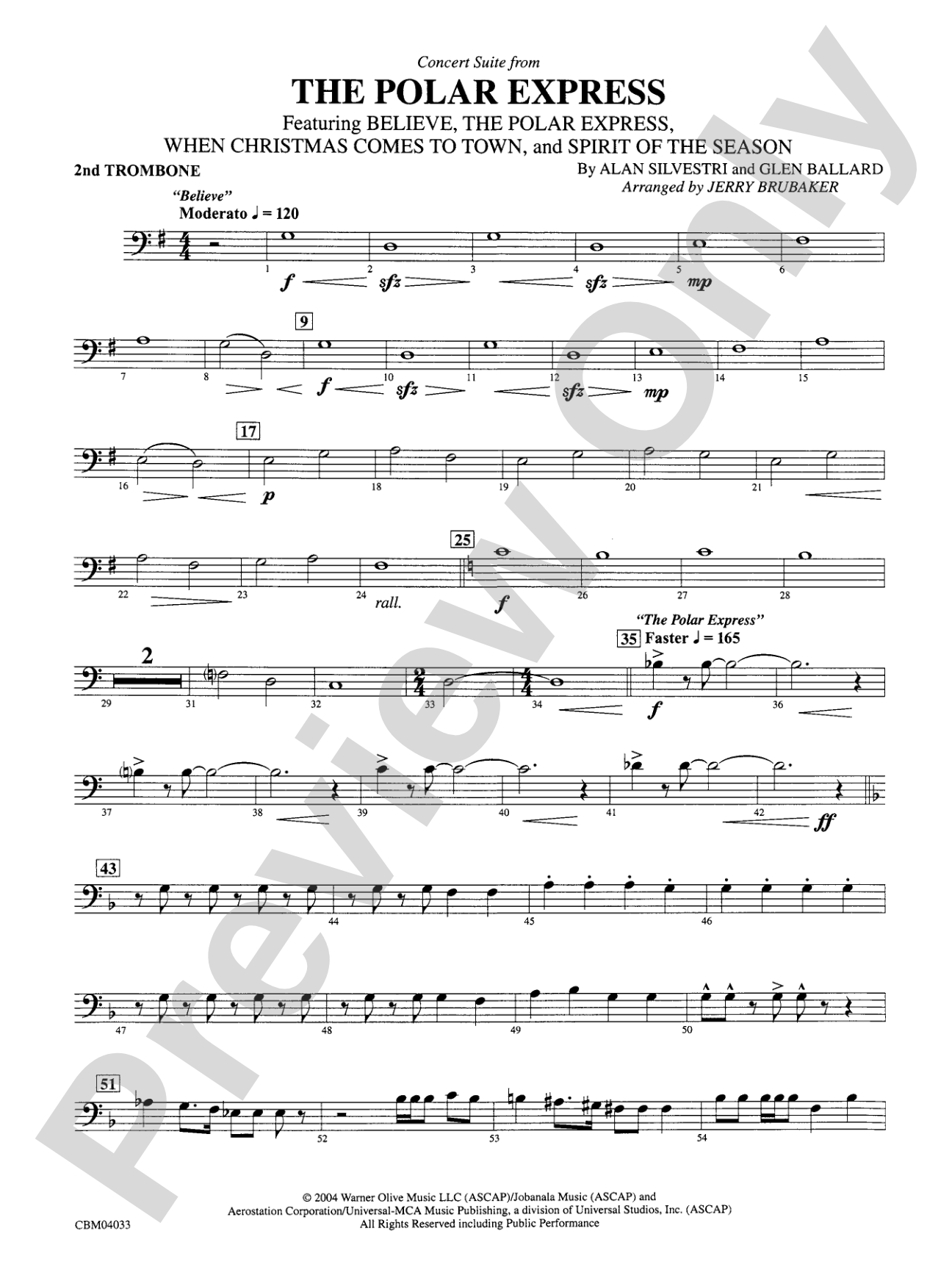 The Polar Express, Concert Suite from: 2nd Trombone