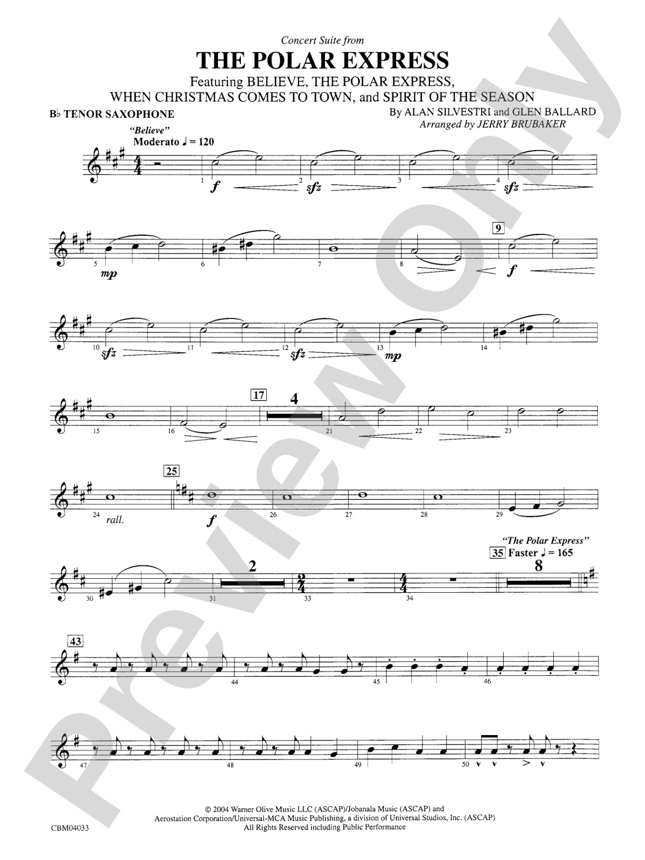 The Polar Express, Concert Suite from: B-flat Tenor Saxophone