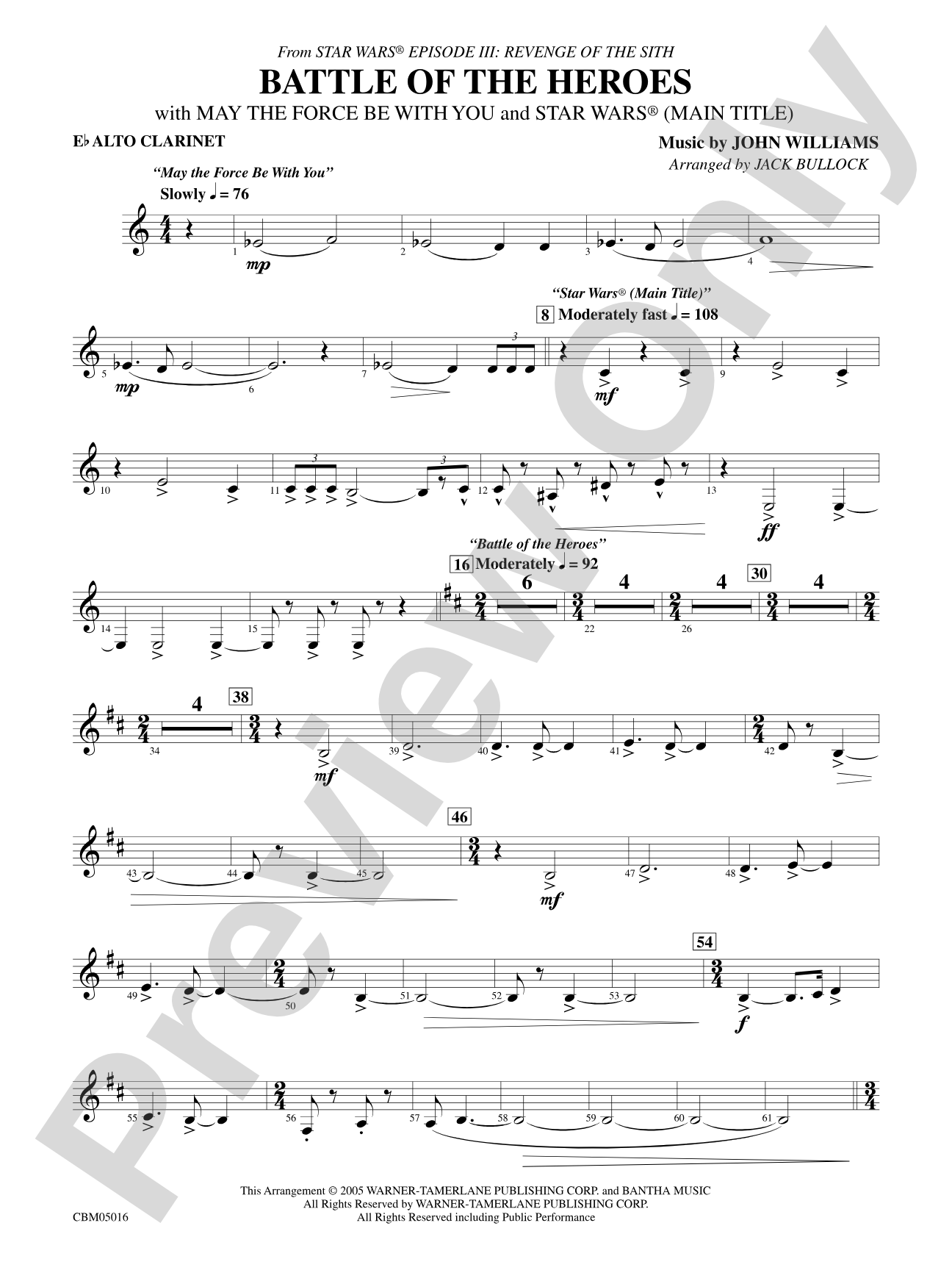The Battle of the Heroes (from Star Wars®: Episode III Revenge of the Sith): E-flat Alto Clarinet