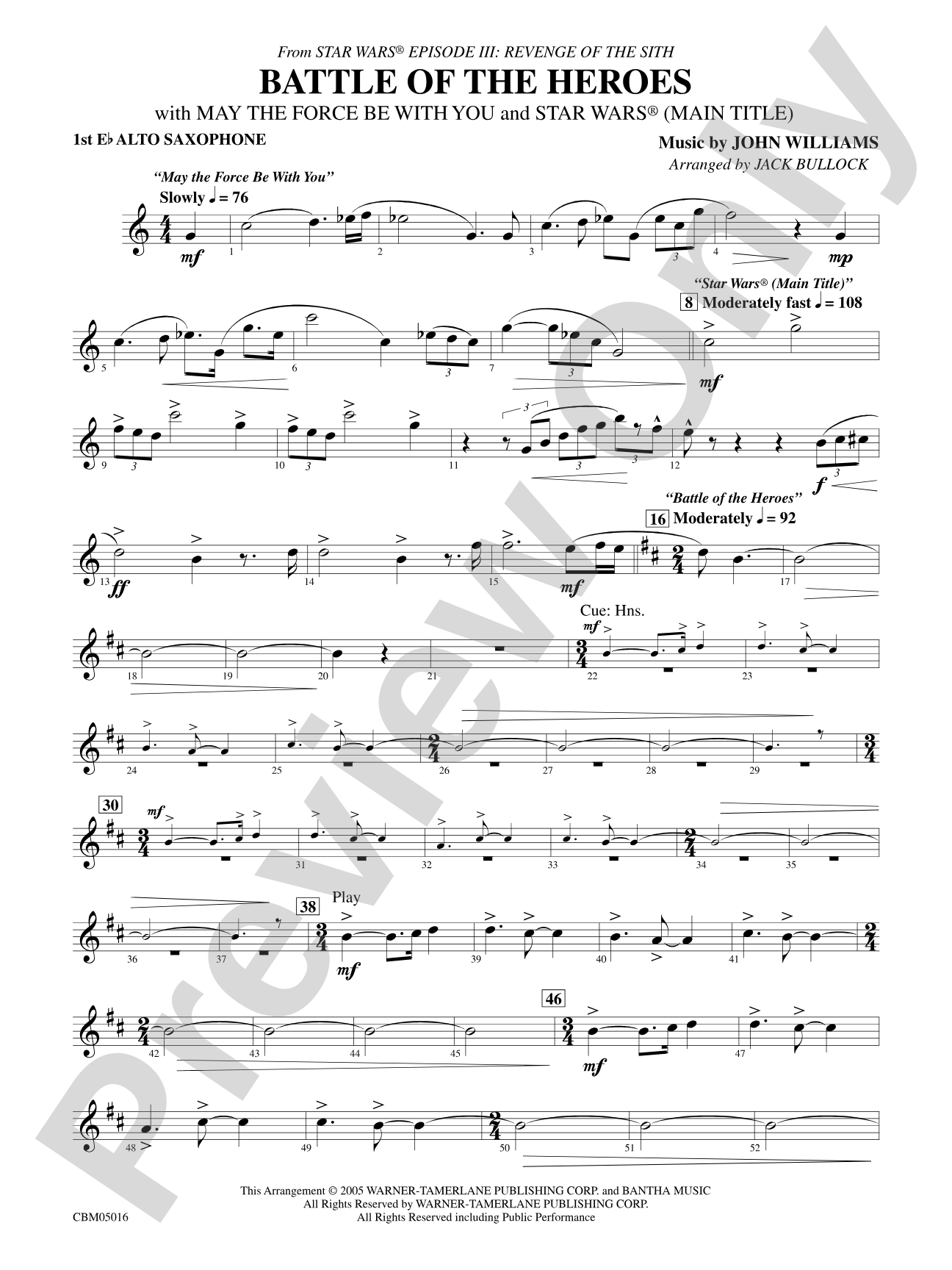 The Battle of the Heroes (from Star Wars®: Episode III Revenge of the Sith): E-flat Alto Saxophone