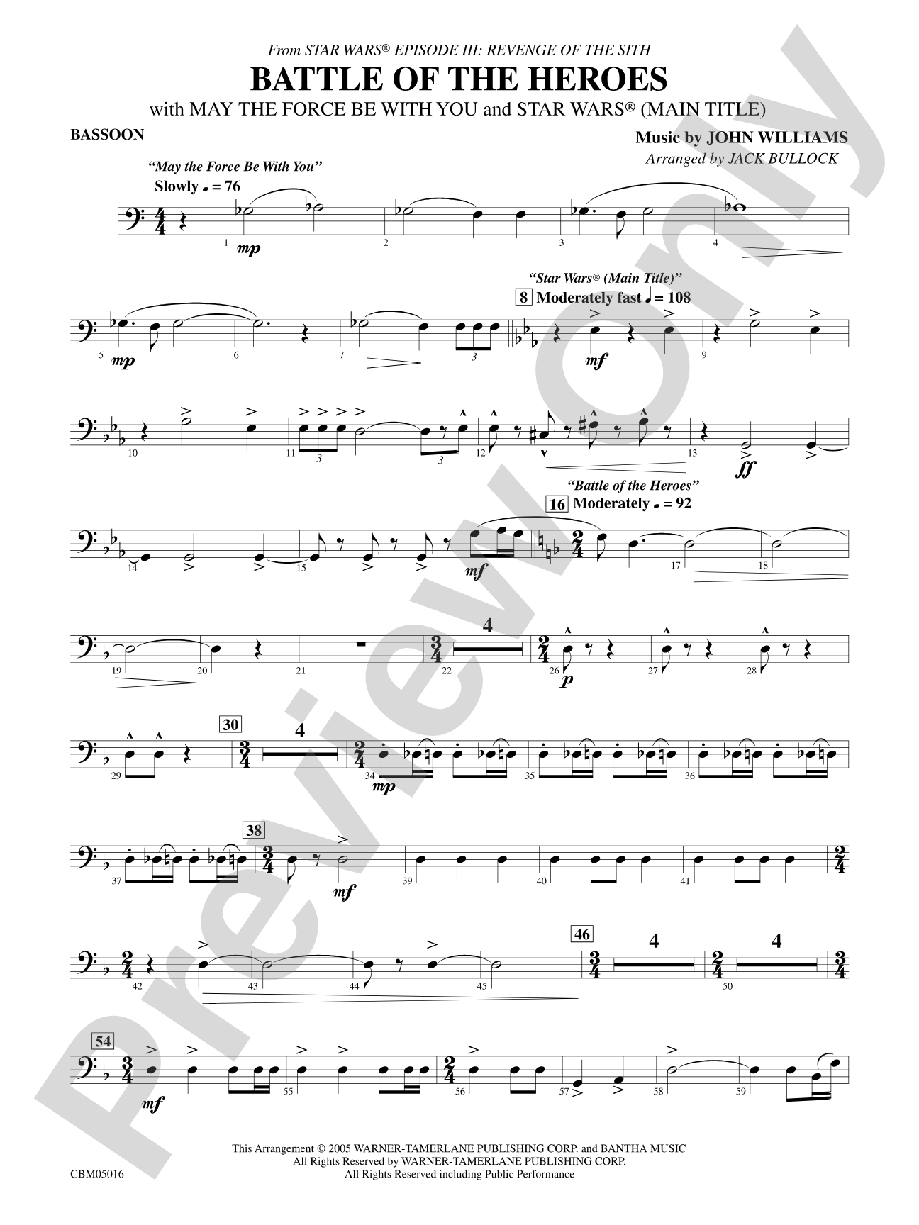 The Battle of the Heroes (from Star Wars®: Episode III Revenge of the Sith): Bassoon
