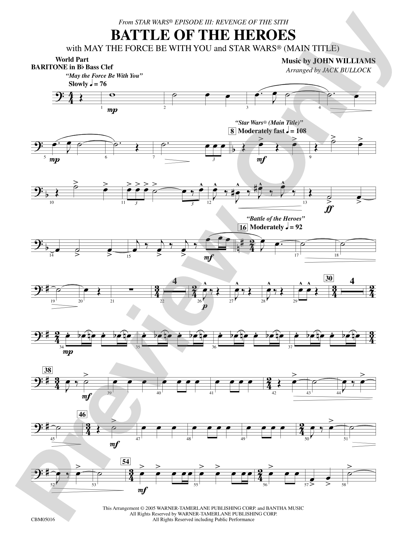 The Battle of the Heroes (from Star Wars®: Episode III Revenge of the Sith): WP B-flat Baritone B.C.