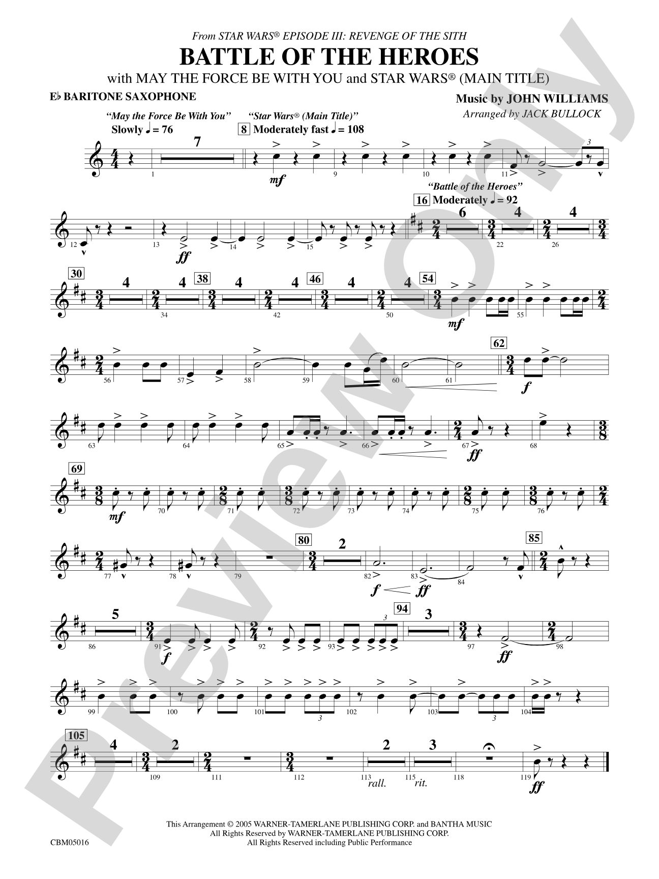 The Battle of the Heroes (from Star Wars®: Episode III Revenge of the Sith): E-flat Baritone Saxophone