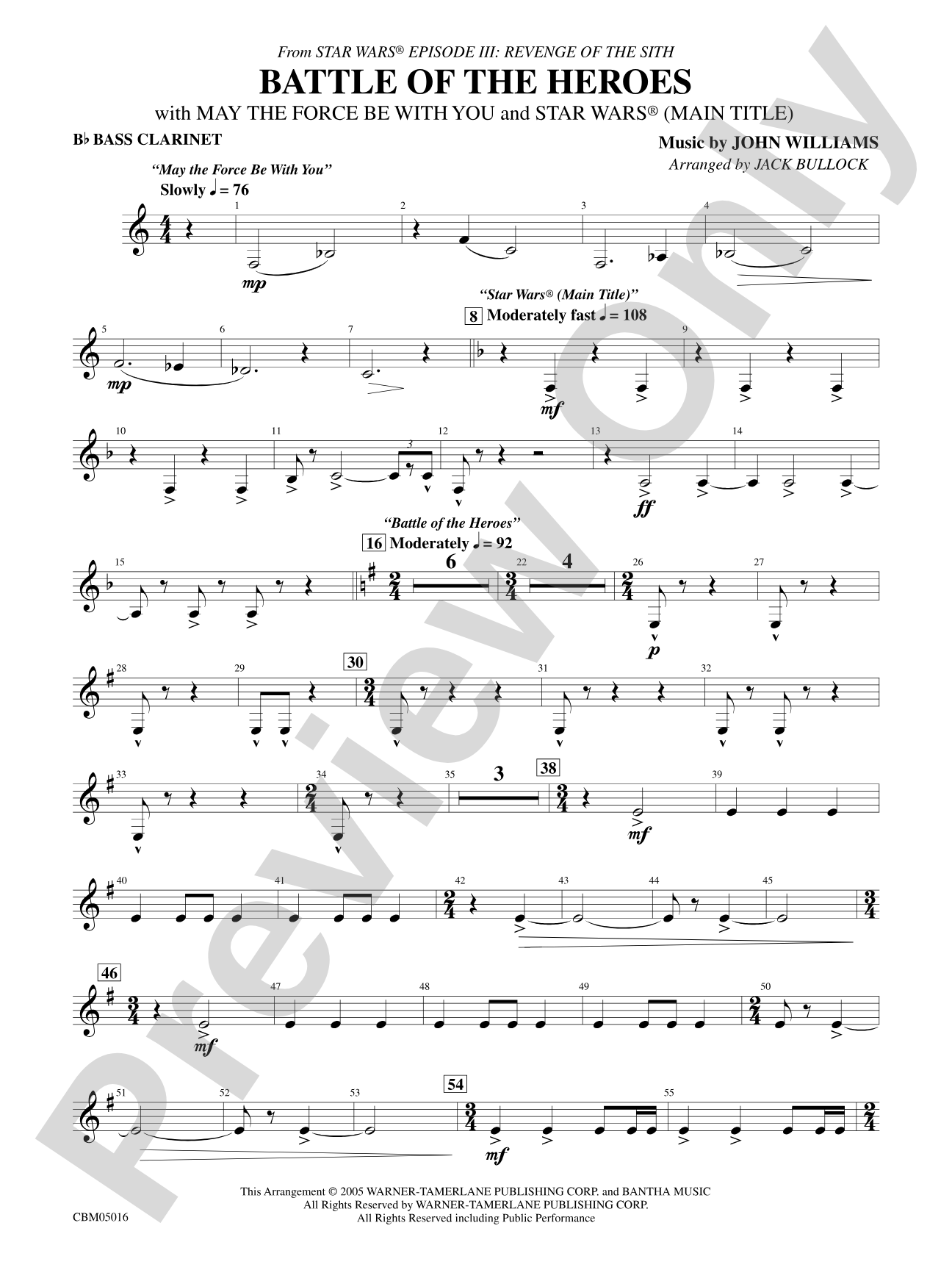 The Battle of the Heroes (from Star Wars®: Episode III Revenge of the Sith): B-flat Bass Clarinet