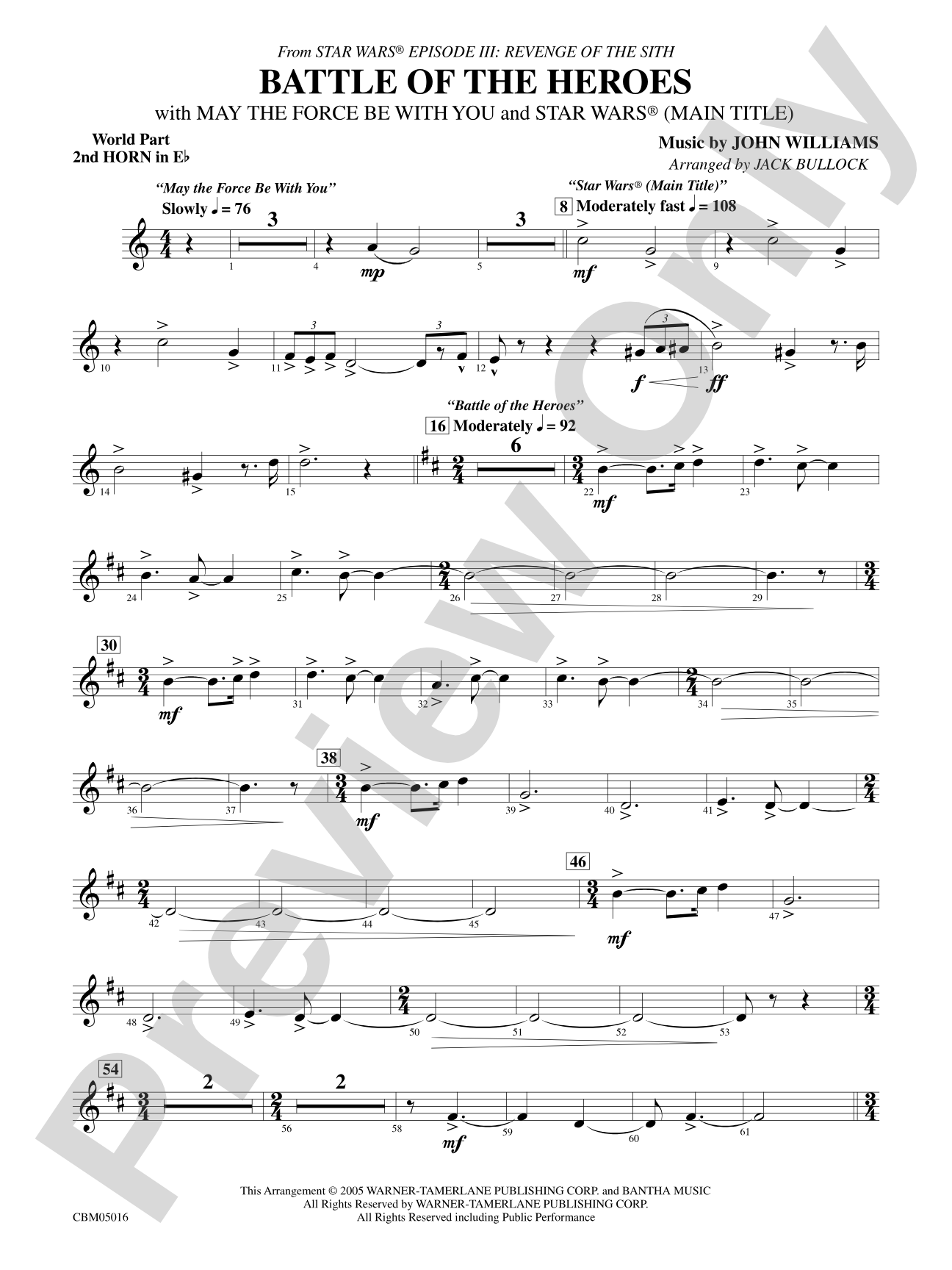 The Battle of the Heroes (from Star Wars®: Episode III Revenge of the Sith): WP 2nd Horn in E-flat