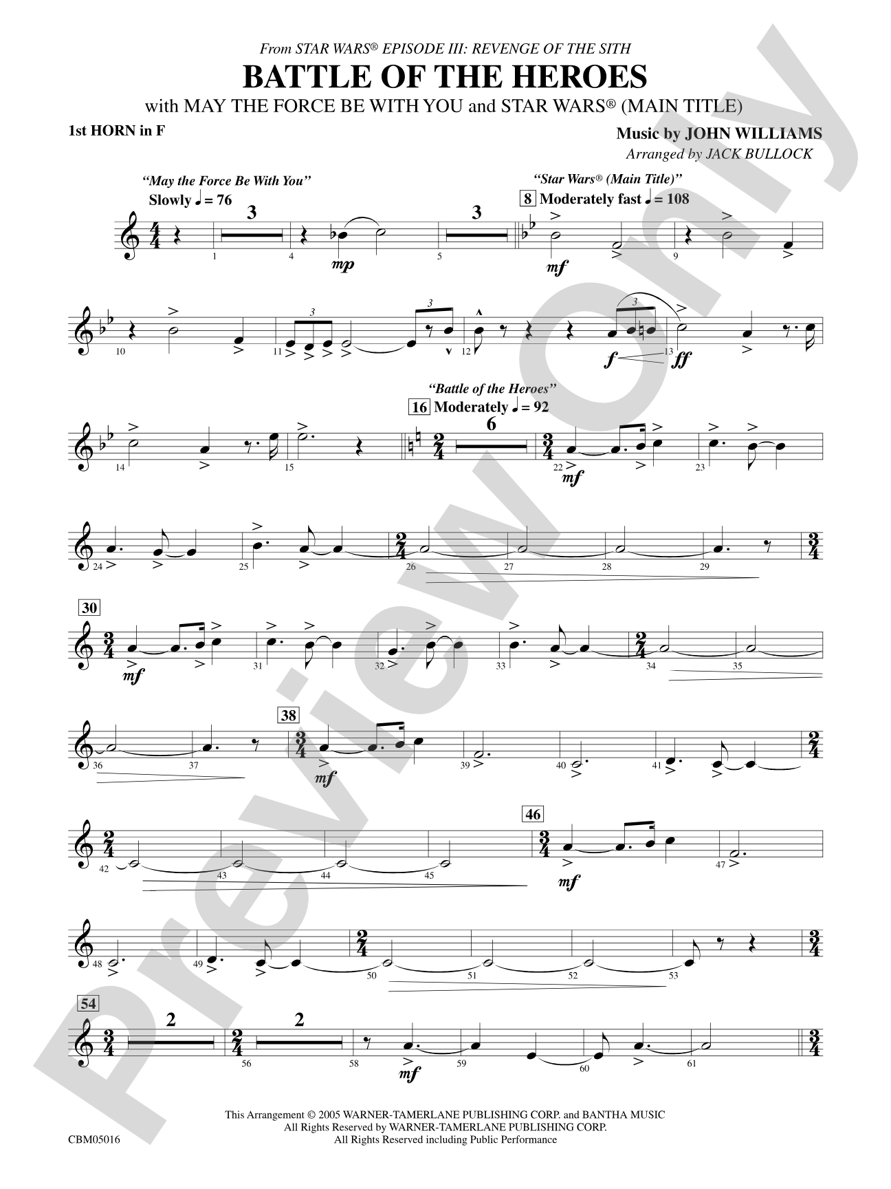 The Battle of the Heroes (from Star Wars®: Episode III Revenge of the Sith): 1st F Horn