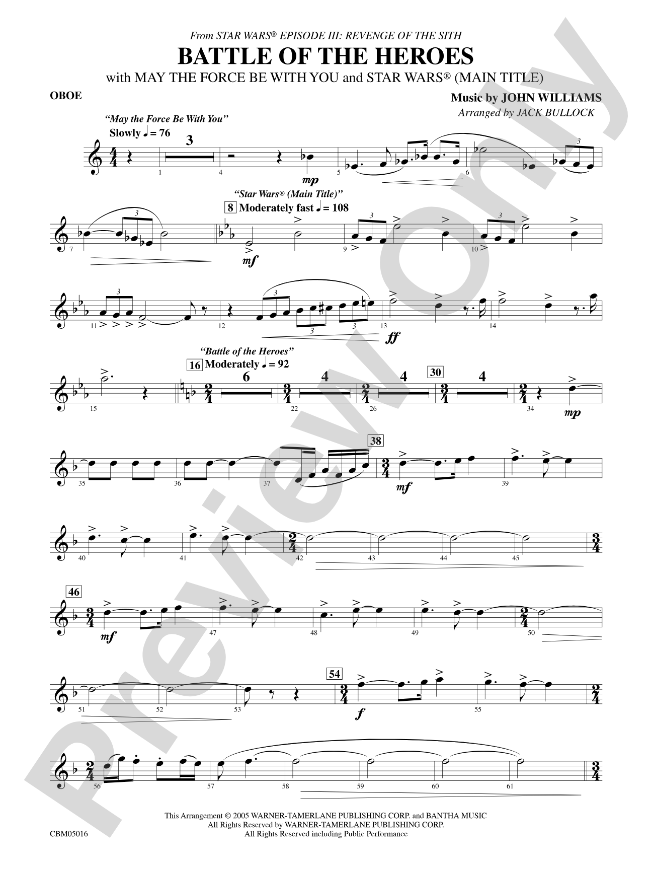 The Battle of the Heroes (from Star Wars®: Episode III Revenge of the Sith): Oboe