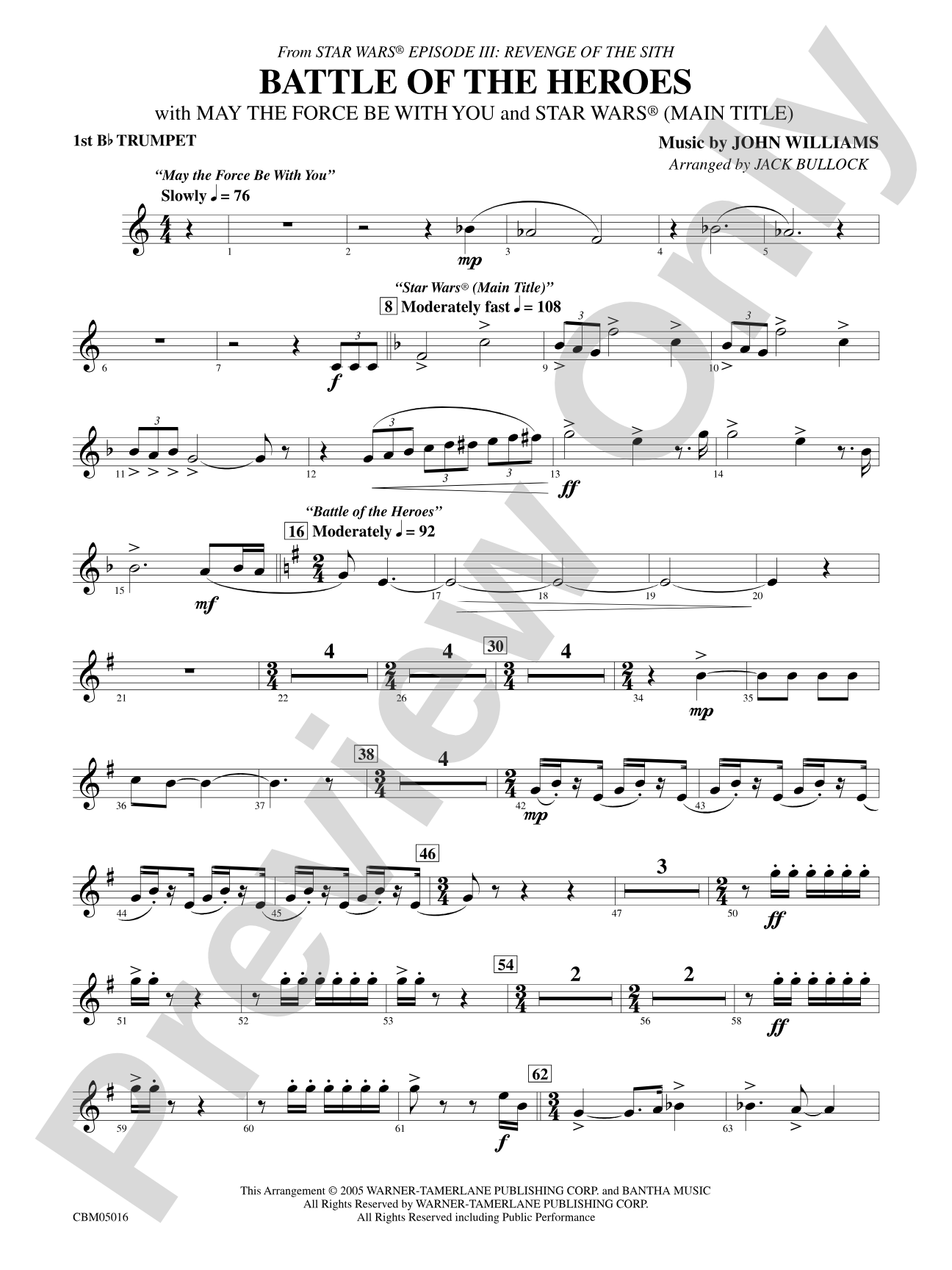 The Battle of the Heroes (from Star Wars®: Episode III Revenge of the Sith): 1st B-flat Trumpet