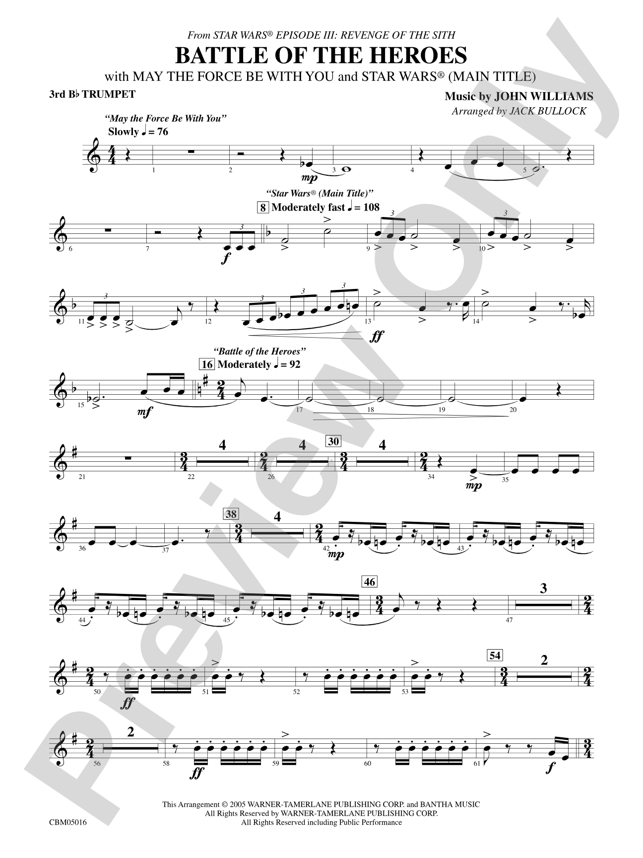 The Battle of the Heroes (from Star Wars®: Episode III Revenge of the Sith): 3rd B-flat Trumpet