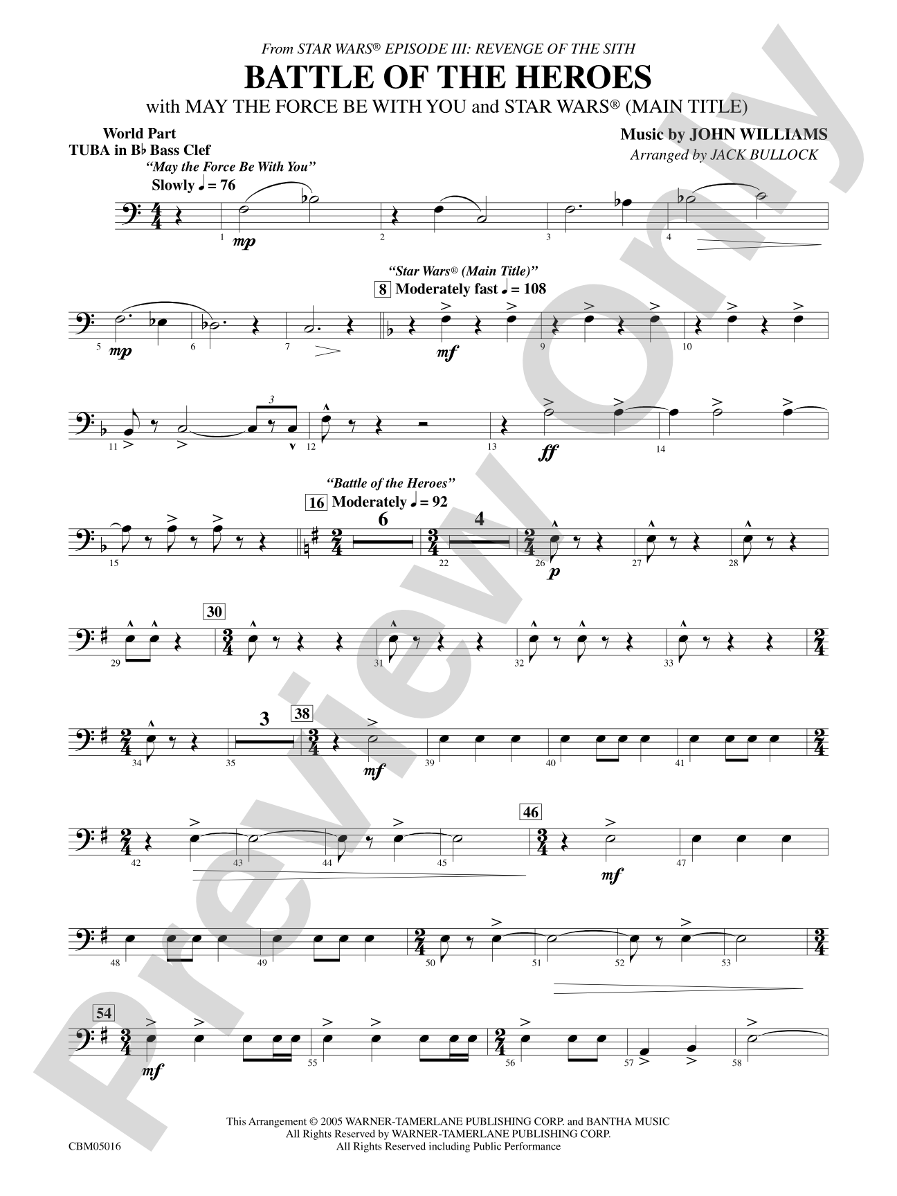 The Battle of the Heroes (from Star Wars®: Episode III Revenge of the Sith): WP B-flat Tuba B.C.