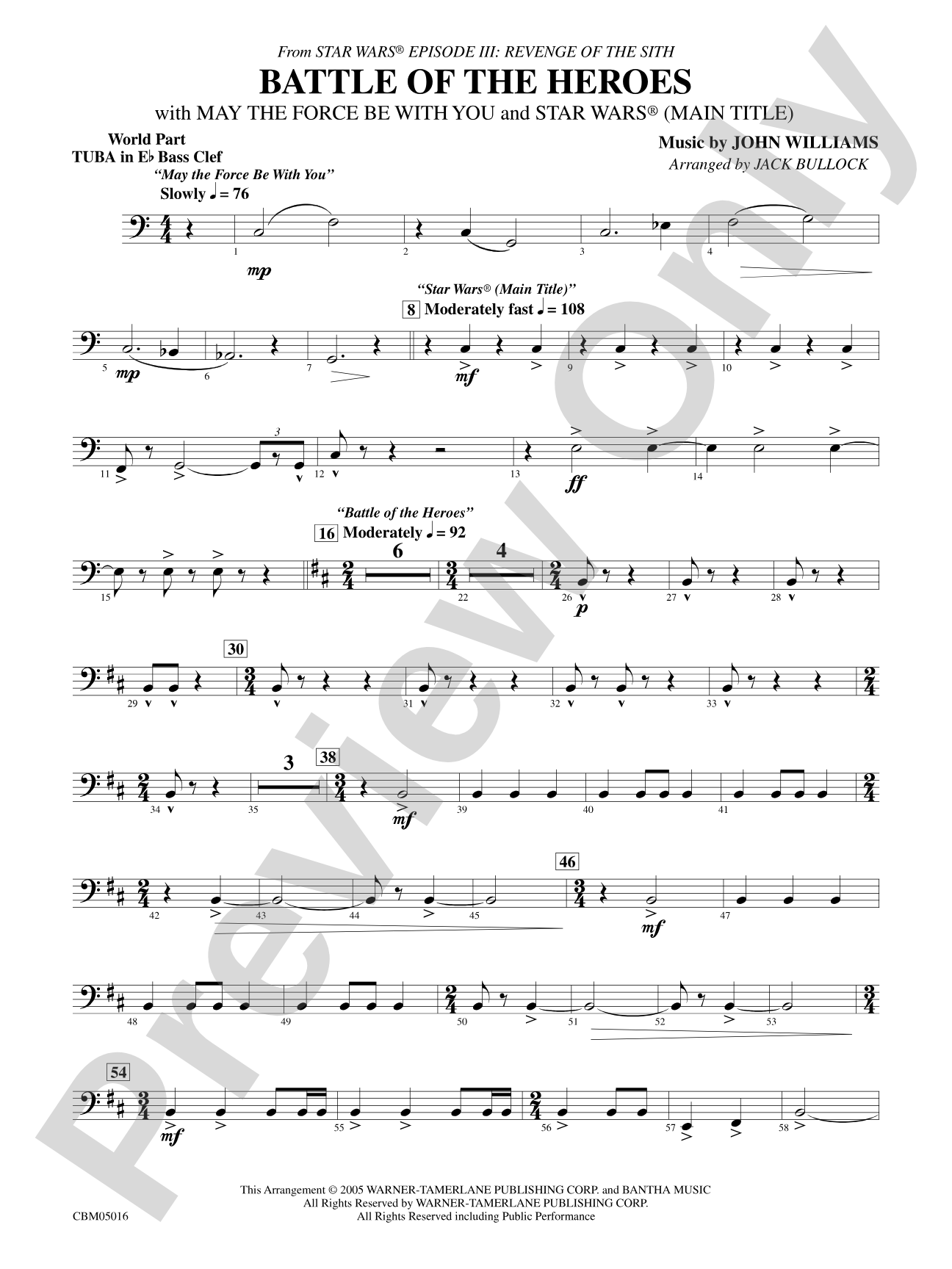 The Battle of the Heroes (from Star Wars®: Episode III Revenge of the Sith): WP E-flat Tuba B.C.