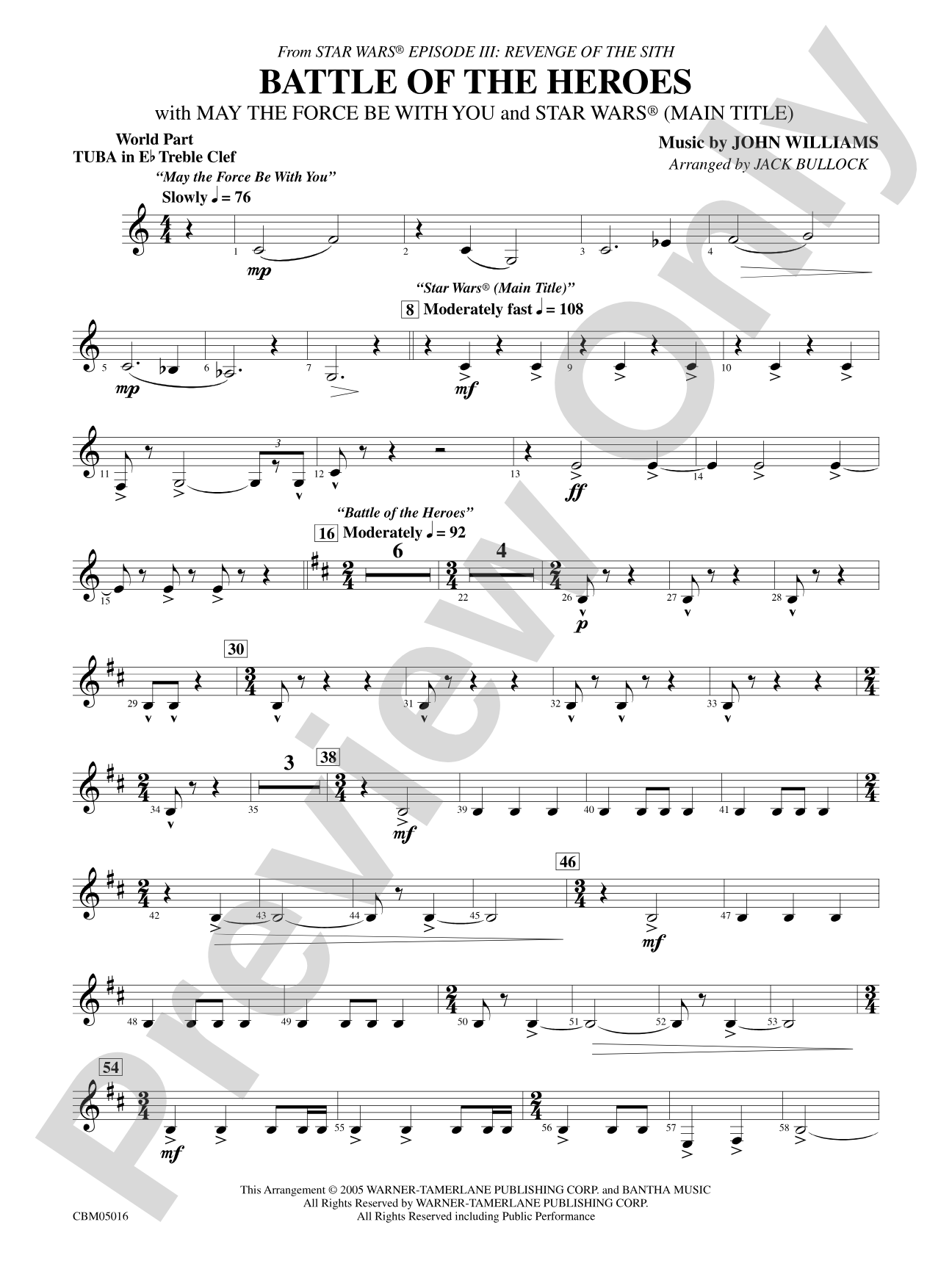 The Battle of the Heroes (from Star Wars®: Episode III Revenge of the Sith): WP E-flat Tuba T.C.