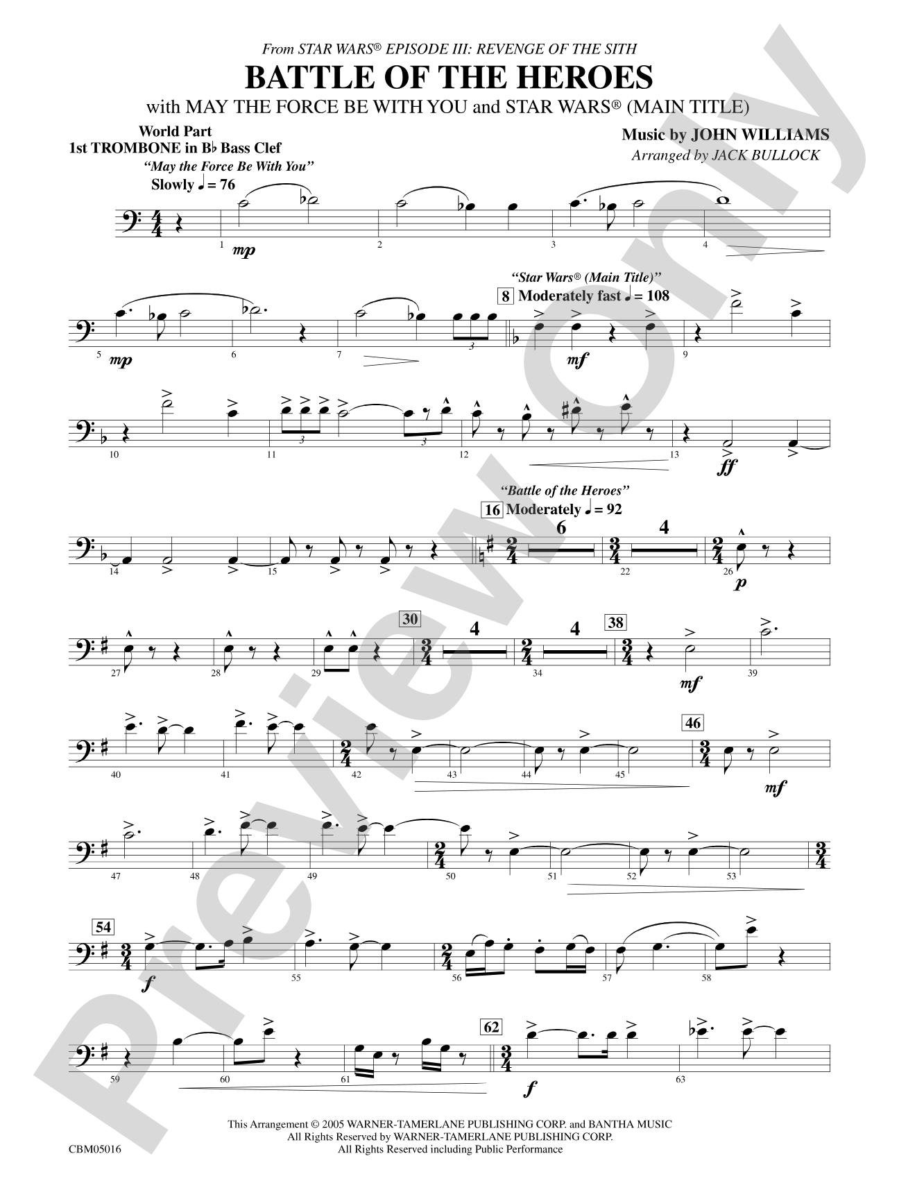 The Battle of the Heroes (from Star Wars®: Episode III Revenge of the Sith): WP 1st B-flat Trombone B.C.