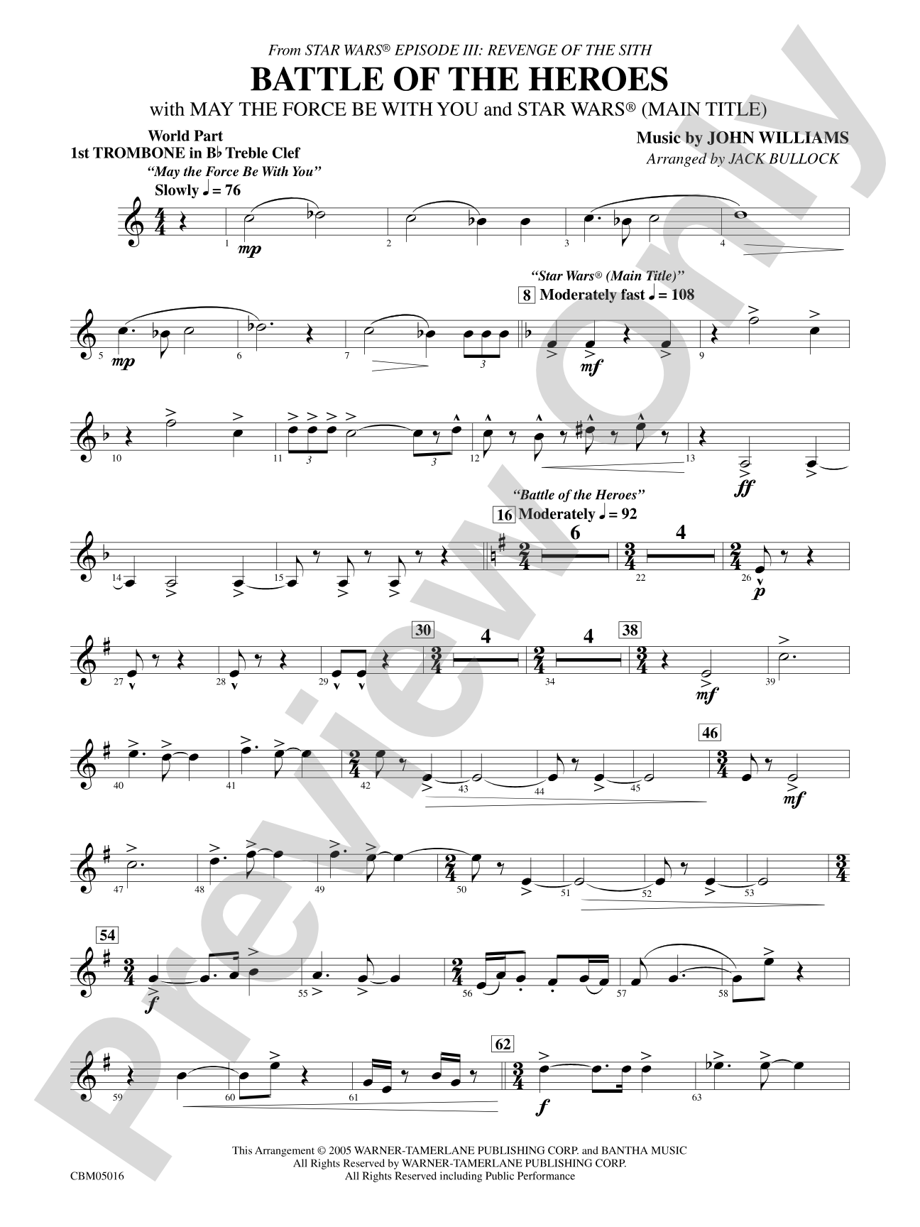 The Battle of the Heroes (from Star Wars®: Episode III Revenge of the Sith): WP 1st B-flat Trombone T.C.