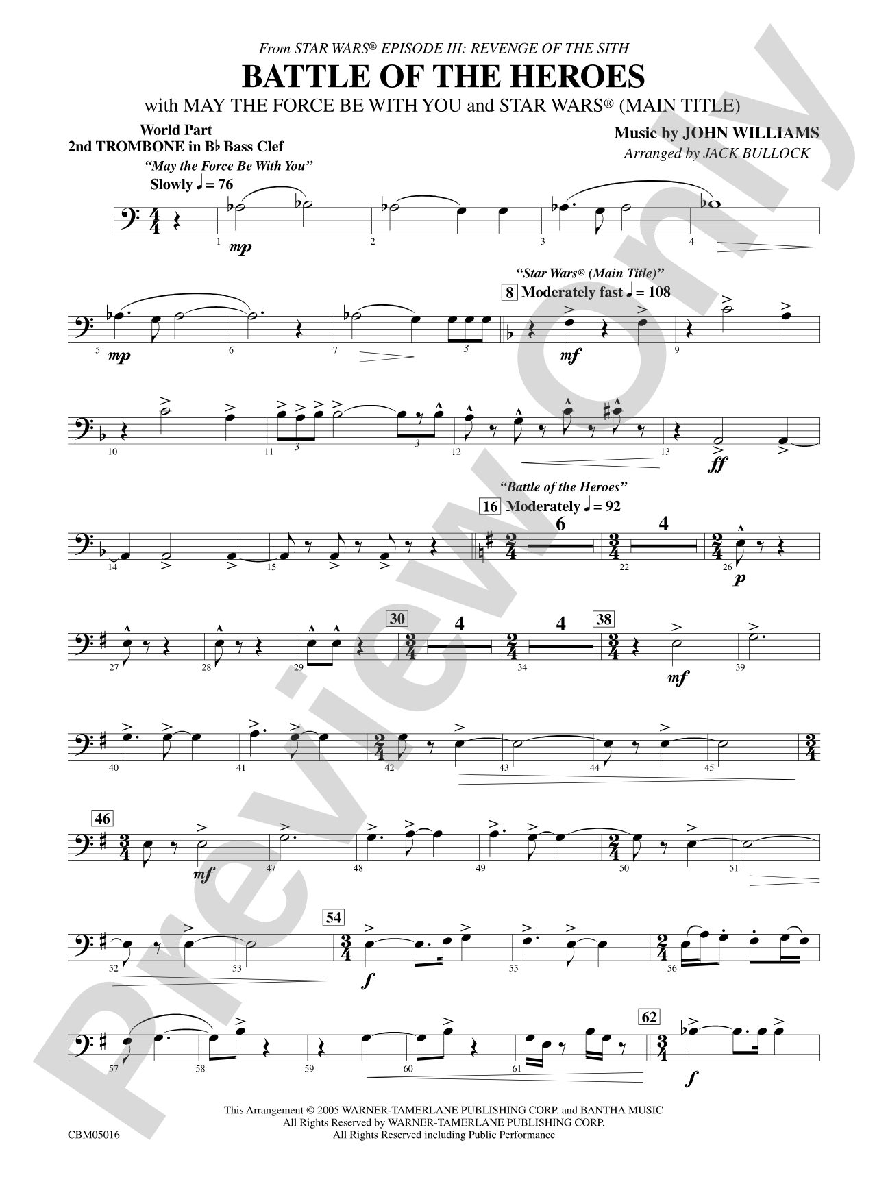 The Battle of the Heroes (from Star Wars®: Episode III Revenge of the Sith): WP 2nd B-flat Trombone B.C.