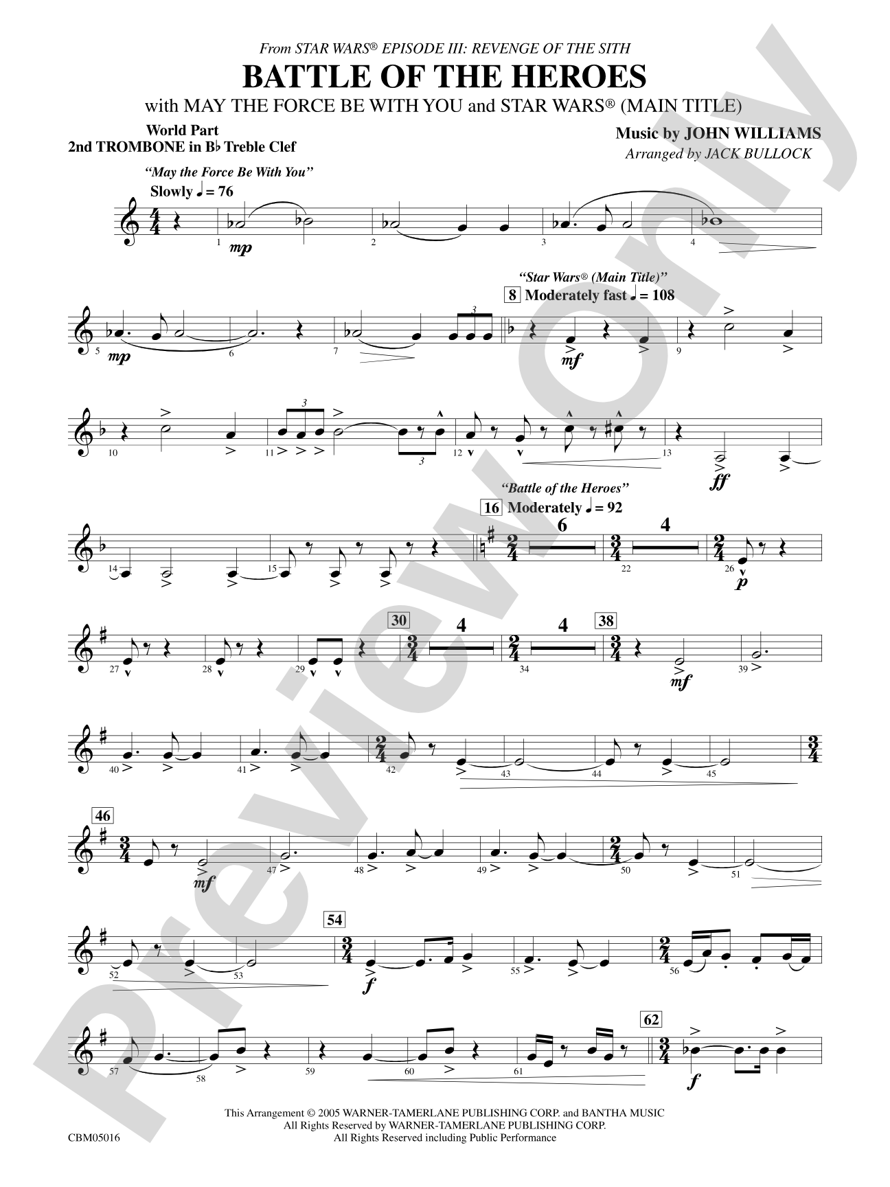 The Battle of the Heroes (from Star Wars®: Episode III Revenge of the Sith): WP 2nd B-flat Trombone T.C.
