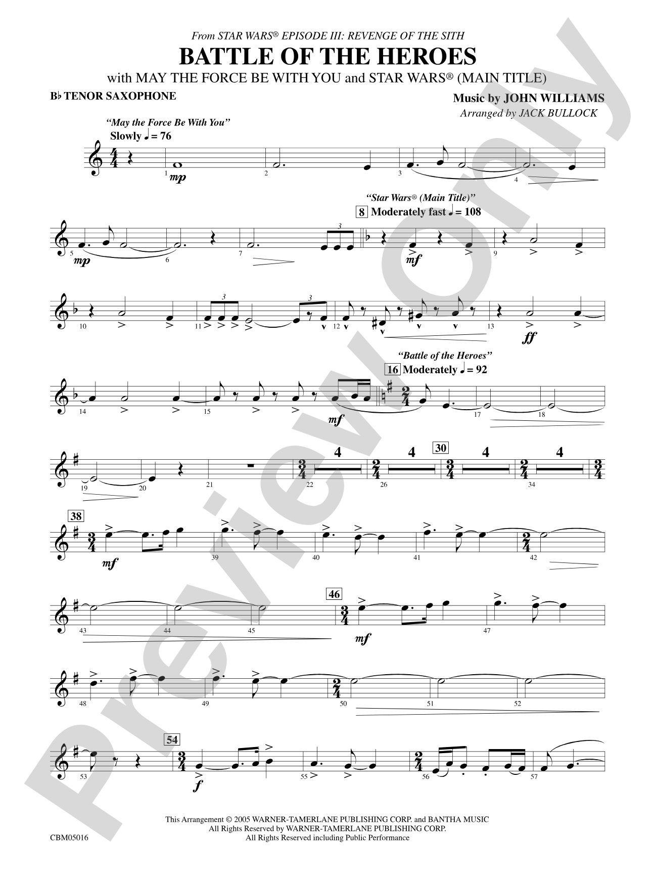 The Battle of the Heroes (from Star Wars®: Episode III Revenge of the Sith): B-flat Tenor Saxophone