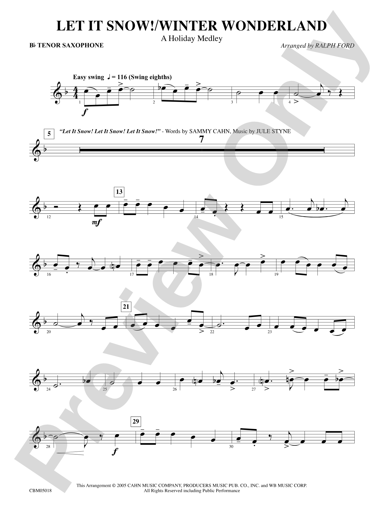 Let It Snow! / Winter Wonderland: B-flat Tenor Saxophone