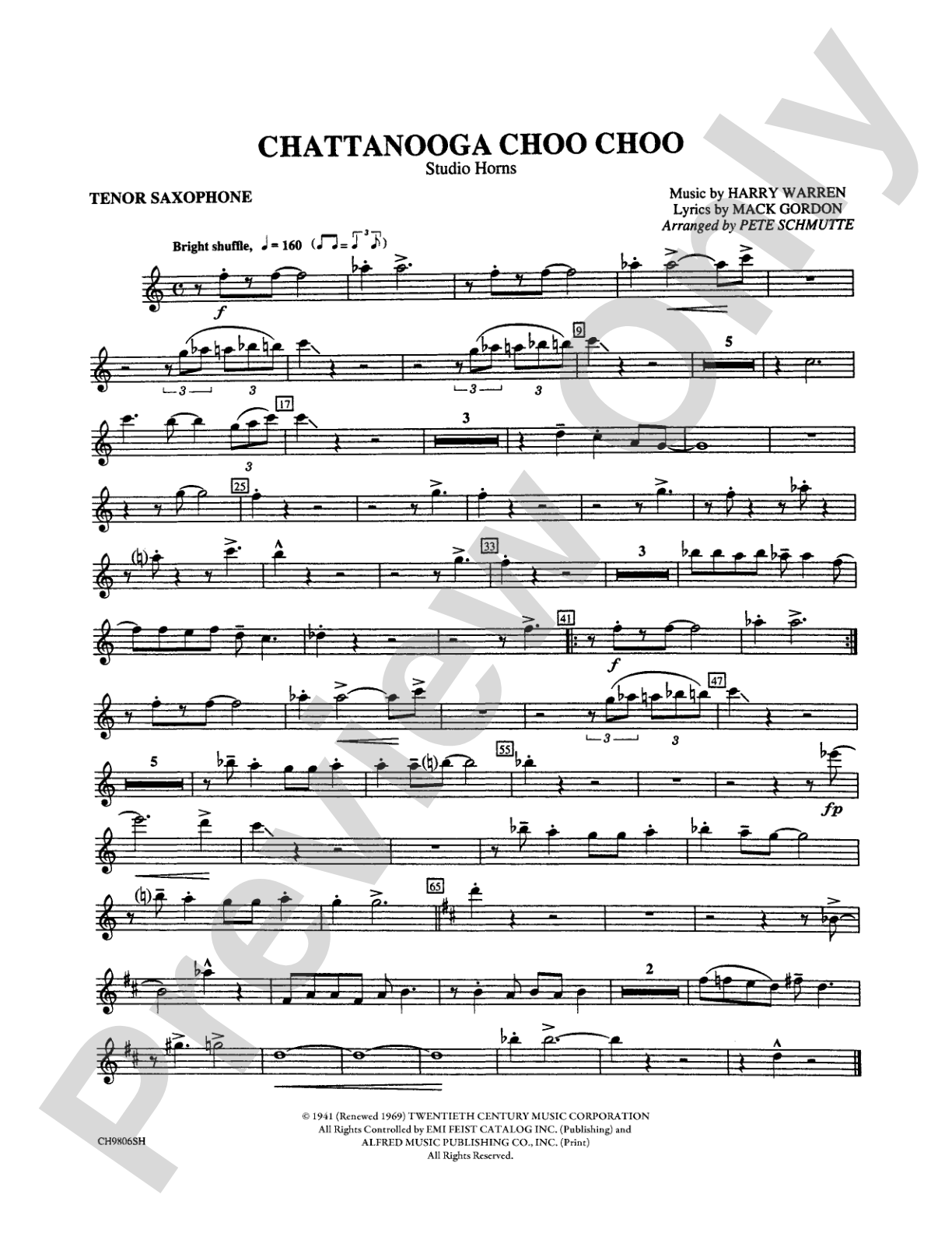 Chattanooga Choo Choo: B-flat Tenor Saxophone