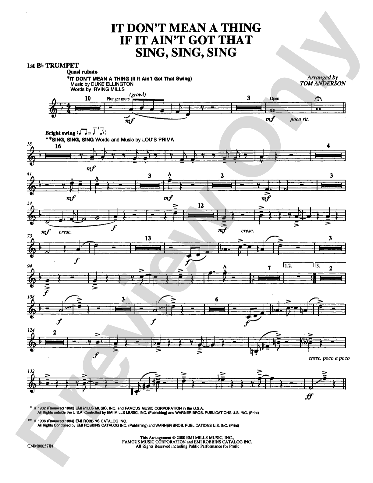 It Don't Mean a Thing If It Ain't Got That Sing, Sing, Sing: Choral Instrumental Parts
