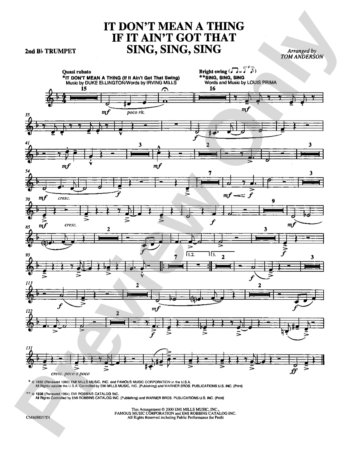 It Don't Mean a Thing If It Ain't Got That Sing, Sing, Sing: 2nd B-flat Trumpet: Choral Instrumental Parts