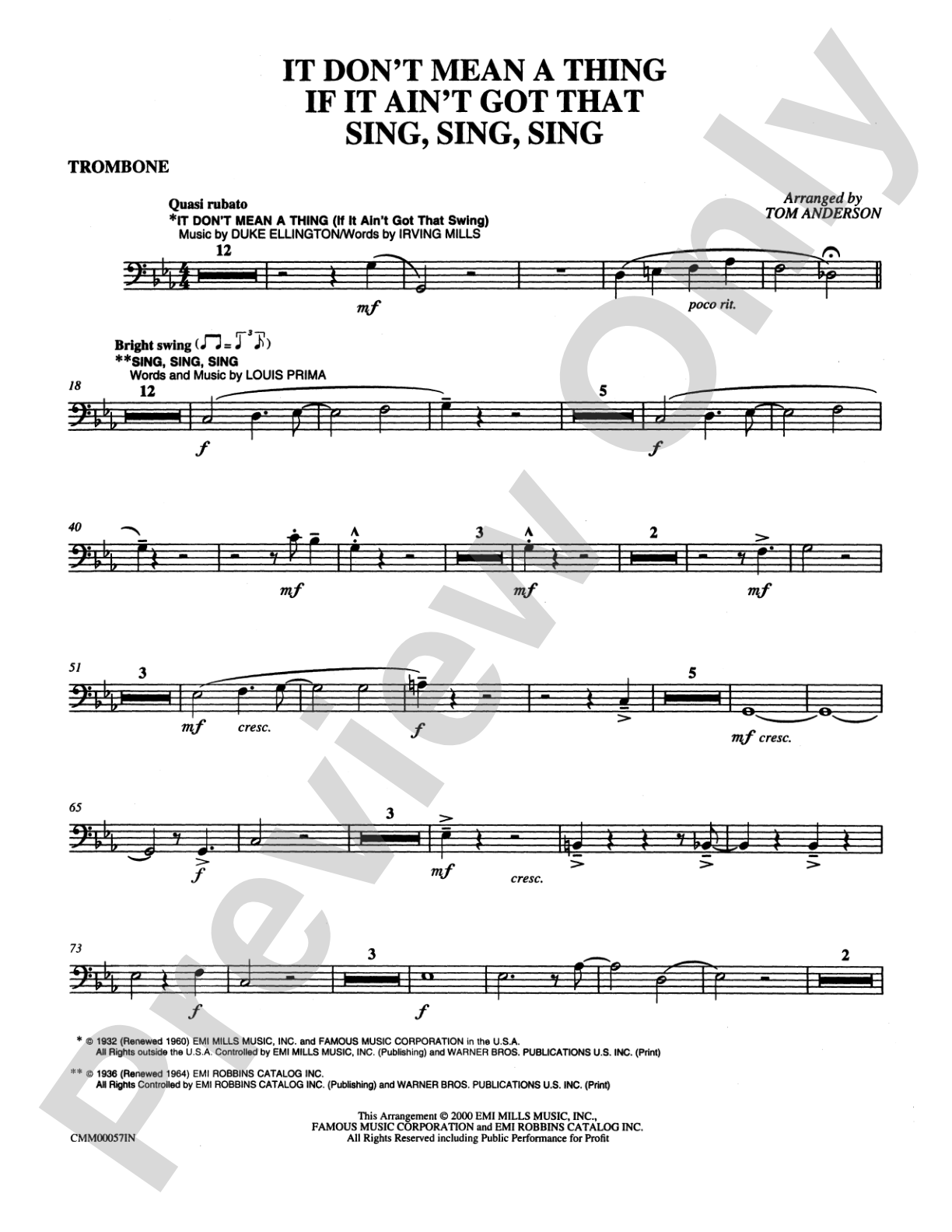 It Don't Mean a Thing If It Ain't Got That Sing, Sing, Sing: 1st Trombone: Choral Instrumental Parts