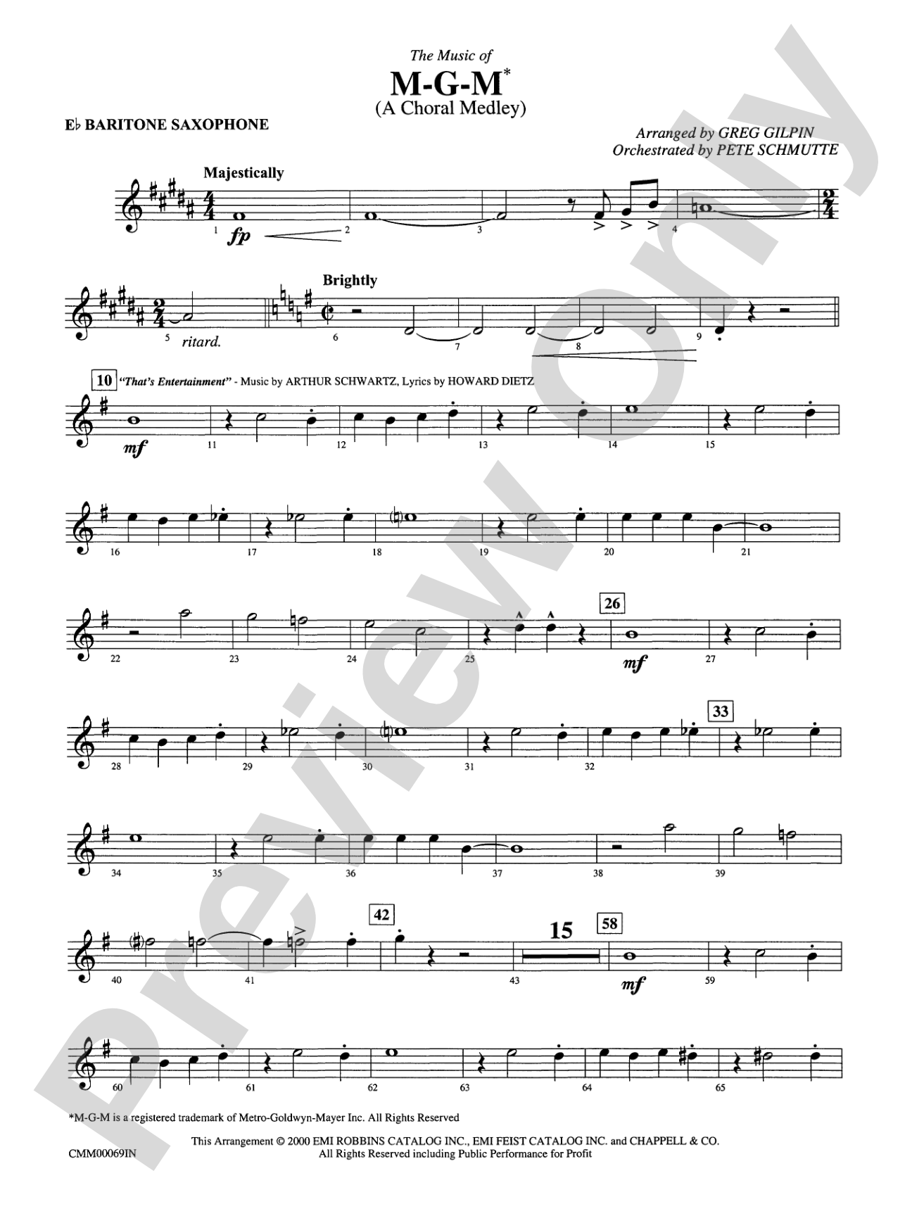 The Music of M-G-M (A Choral Medley): E-flat Baritone Saxophone