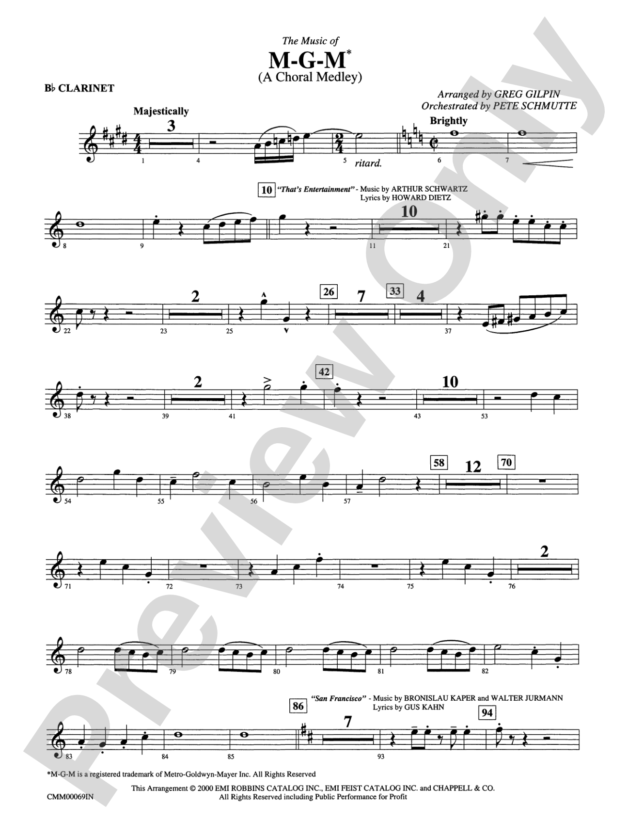 The Music of M-G-M (A Choral Medley): 1st B-flat Clarinet
