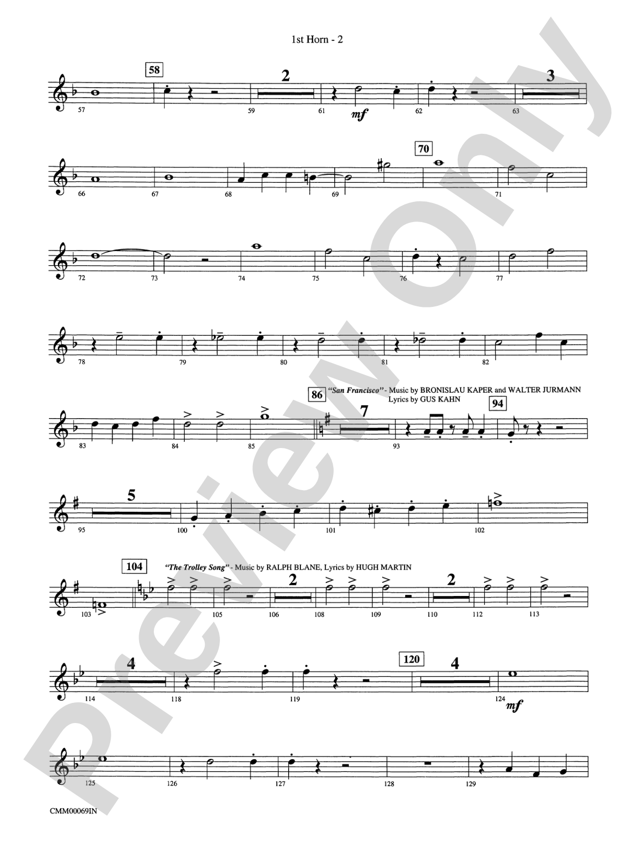 The Music of M-G-M (A Choral Medley): 1st F Horn
