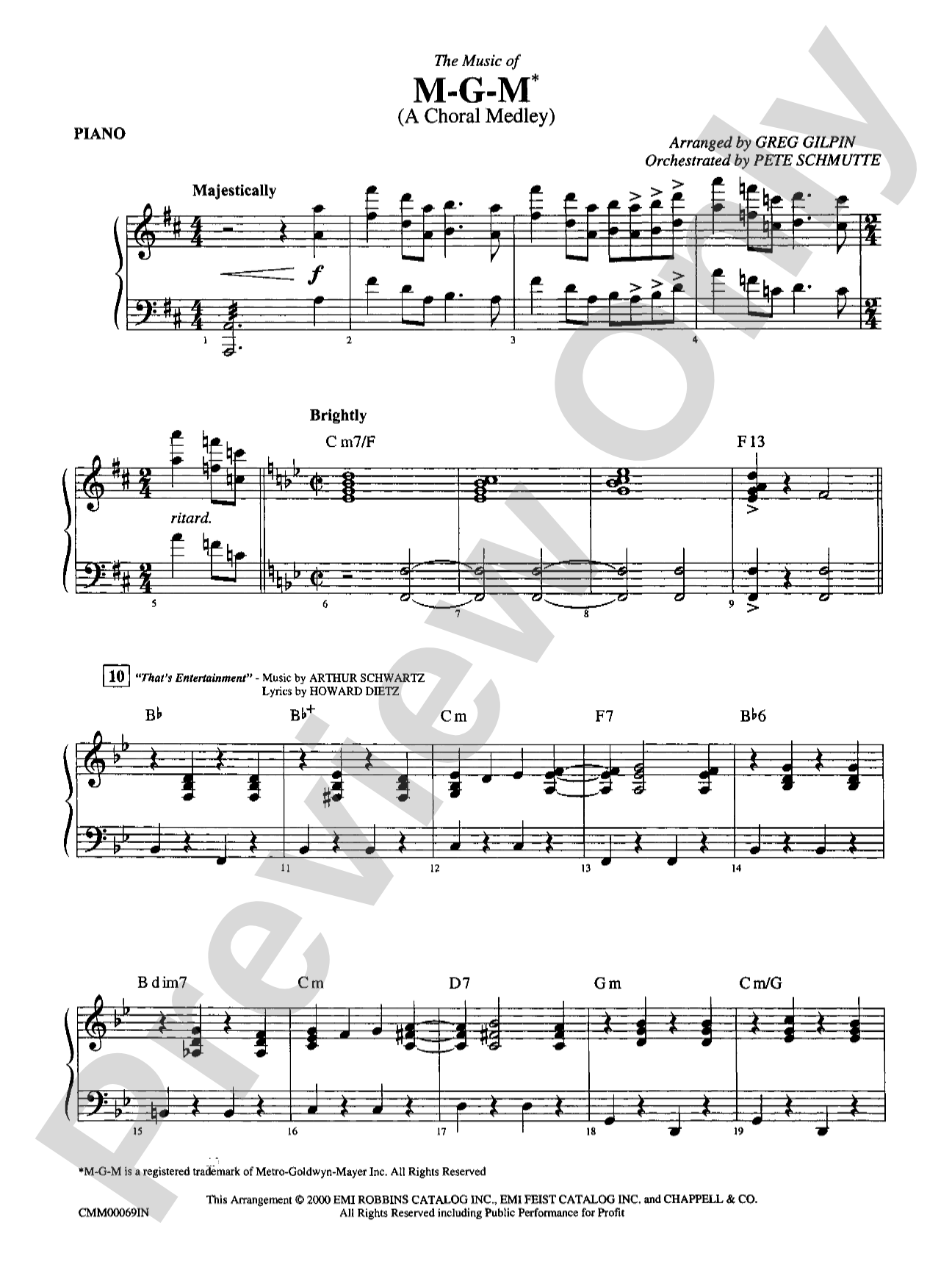 The Music of M-G-M (A Choral Medley): Piano Accompaniment